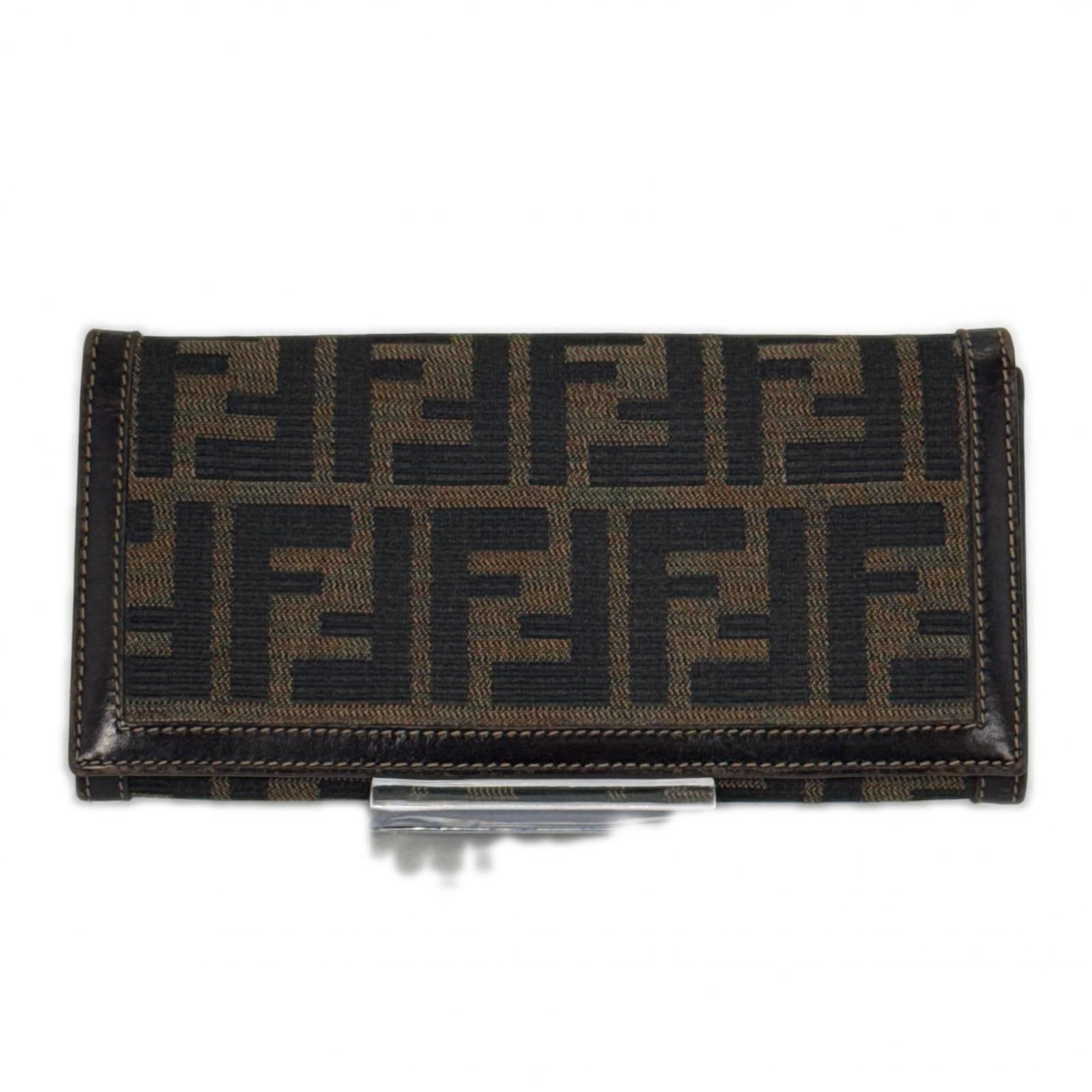 FENDI フェンディ 30851 長財布 088 2266 ファッション小物 ブラウン カーキ キャンバス レザー ブラウン ユニセックス