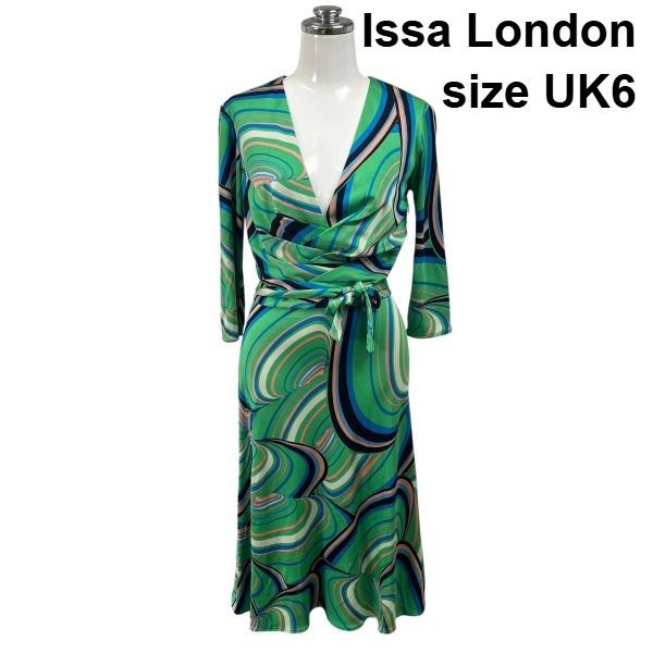 ◇ イッサロンドン Issa London ラップワンピース ミモレ丈 Vネック 七 