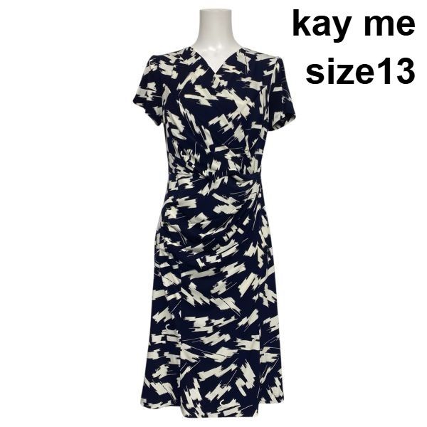 kay me ケイミー カシュクール 柄 ワンピース □ ケイミー kay me カシュクールワンピース 半袖 ミモレ丈 フレア A