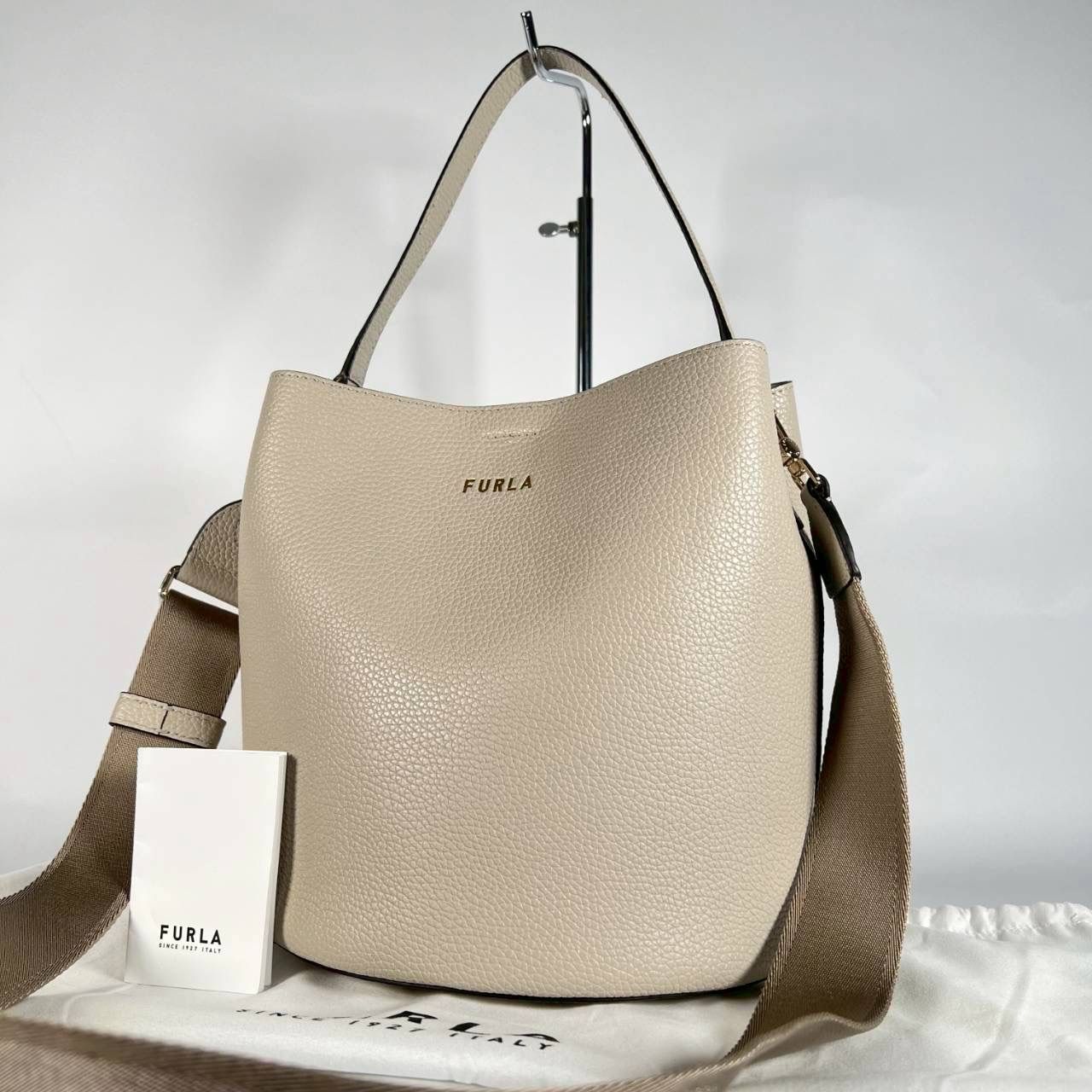 B-191 FURLA フルラ ダナエ ショルダーバッグ バケツ ハンドバッグ 2way ライトグレー 475-6-260529 2-2