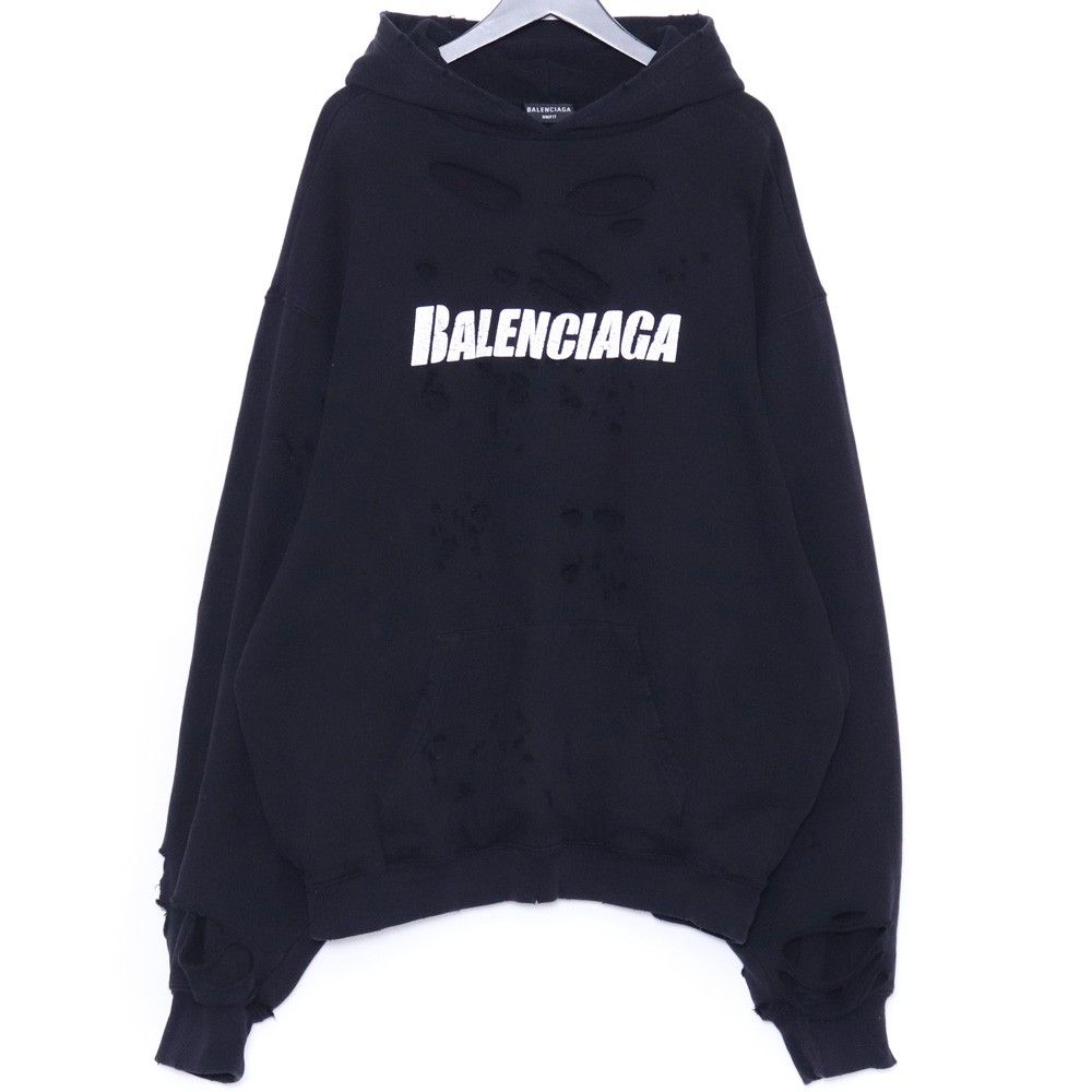 BALENCIAGA デストロイロゴスウェットパーカー XSサイズ ブラック 659403 TKVB6