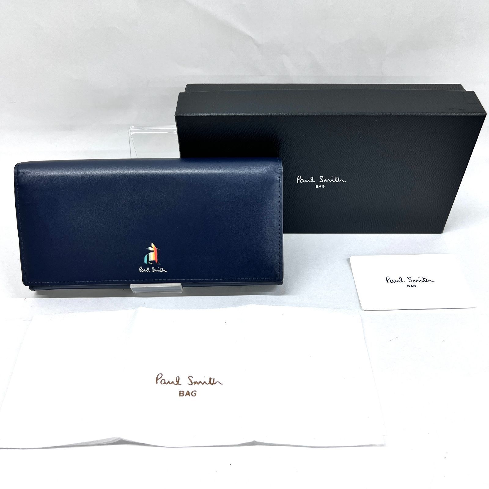SD8136 新品未使用！ Paul Smith ポールスミス マーケトリーストライプ ラビット 二つ折り長財布 ロングウォレット ネイビー レザー