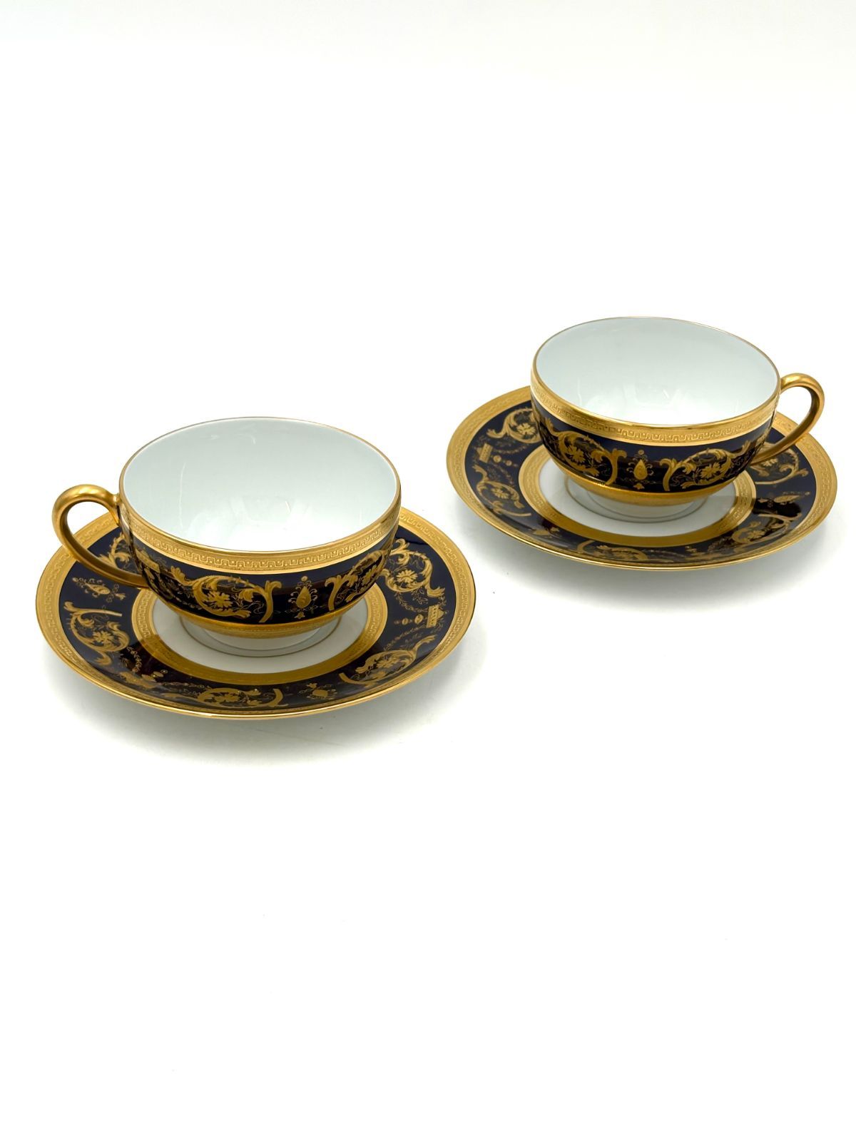 【未使用保管品】アビランド　Haviland　リモージュ　Limoges　アンペラトールオールブルードフール　カップ＆ソーサー　金彩　2客セット