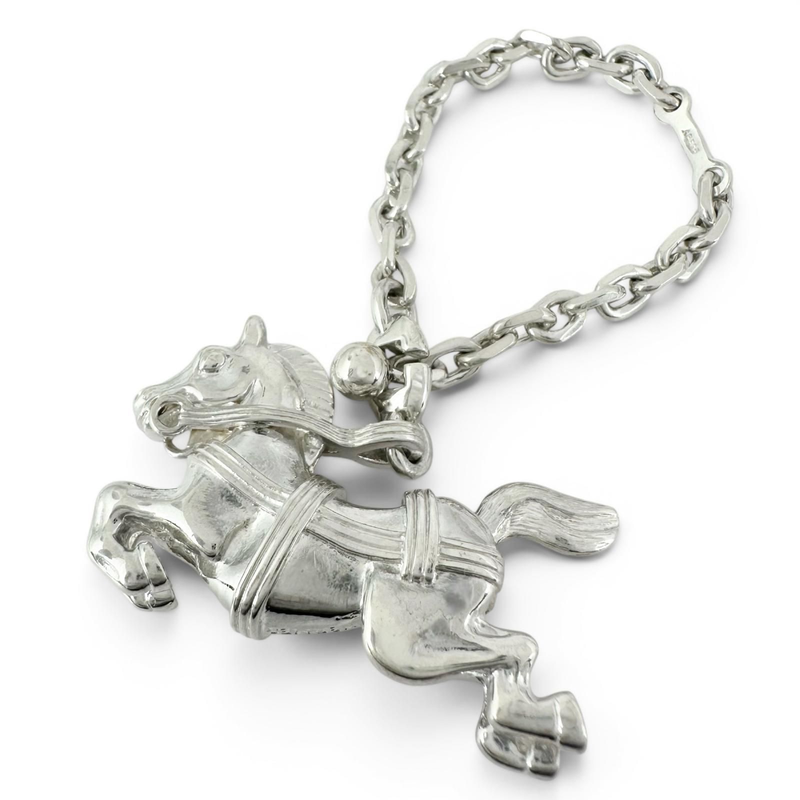 極美品▲HERMES エルメス シュバル ホース 馬 キーホルダー バッグチャーム SV925 シルバー 重量37.3g レディース 箱付き