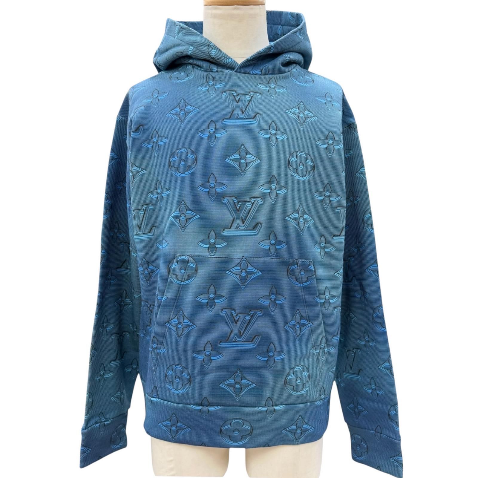 極美品□LOUIS VUITTON ルイヴィトン 22AW コットン100％ 3Dモノグラム プルオーバー パーカー ブルー S イタリア製 正規品 メンズ