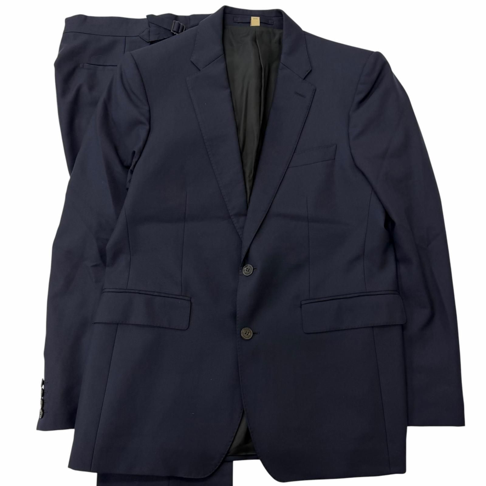 美品□BURBERRY バーバリー 8001230 ウール100％ シングルスーツ 上下セットアップ ネイビー JKT52/PT50 イタリア製 正規品 メンズ