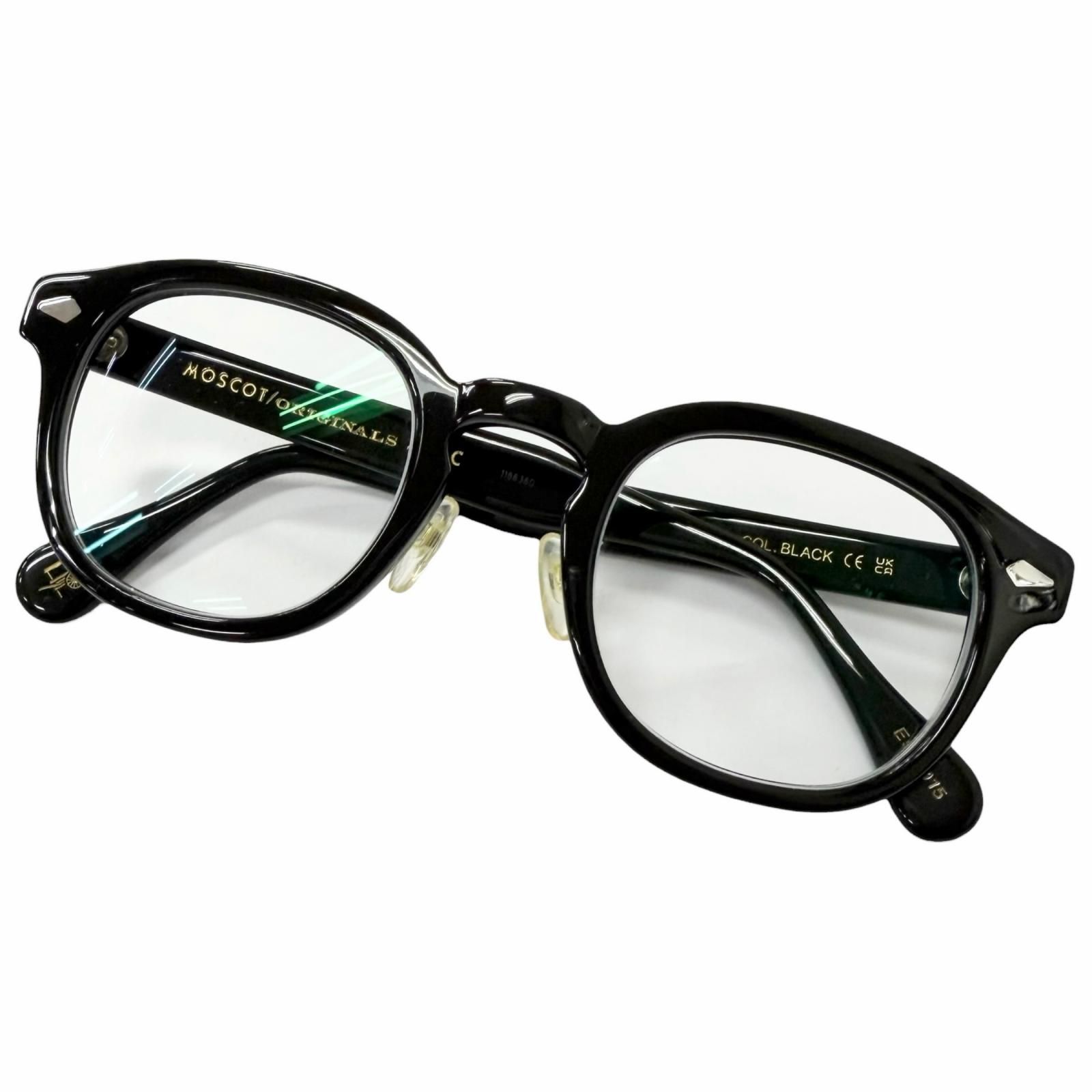 極美品□MOSCOT モスコット LEMTOSH レムトッシュ ウェリントンフレーム メガネ 眼鏡 アイウェア ブラック 49□24-145 度入り 箱付き