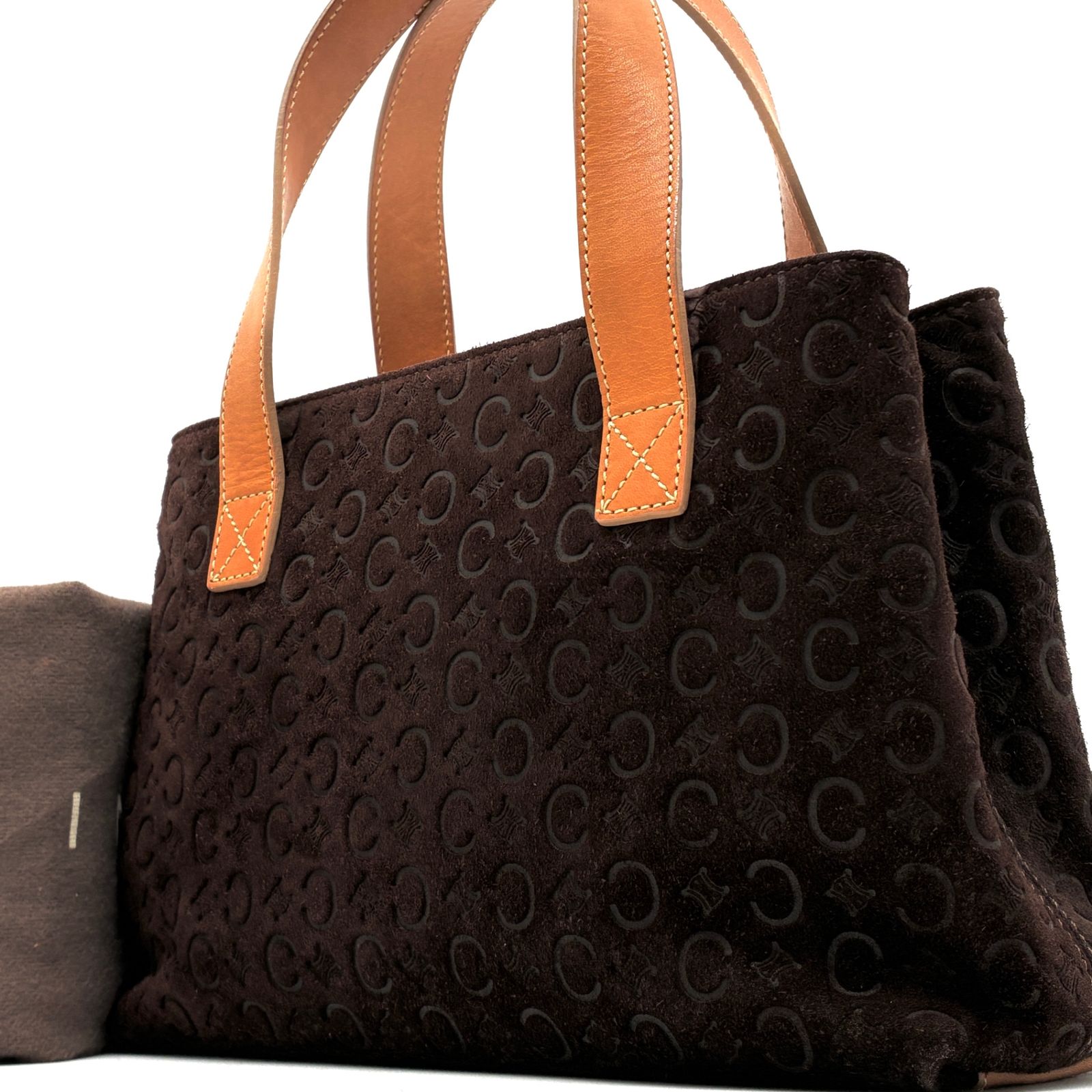 極美品 セリーヌ CELINE Cマカダム サルキー トートバッグ ハンドバッグ ブラウン 茶 スエード レザー 本革 保存袋付 ボーナス 夏休み 帰省 サマーギフト 敬老の日 ご褒美 プレゼント