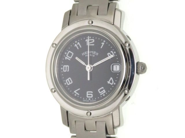 HERMES エルメス ウォッチ クリッパー 時計 CL4.210 腕時計 ステンレススチール ブラック文字盤 レディース【中古】431