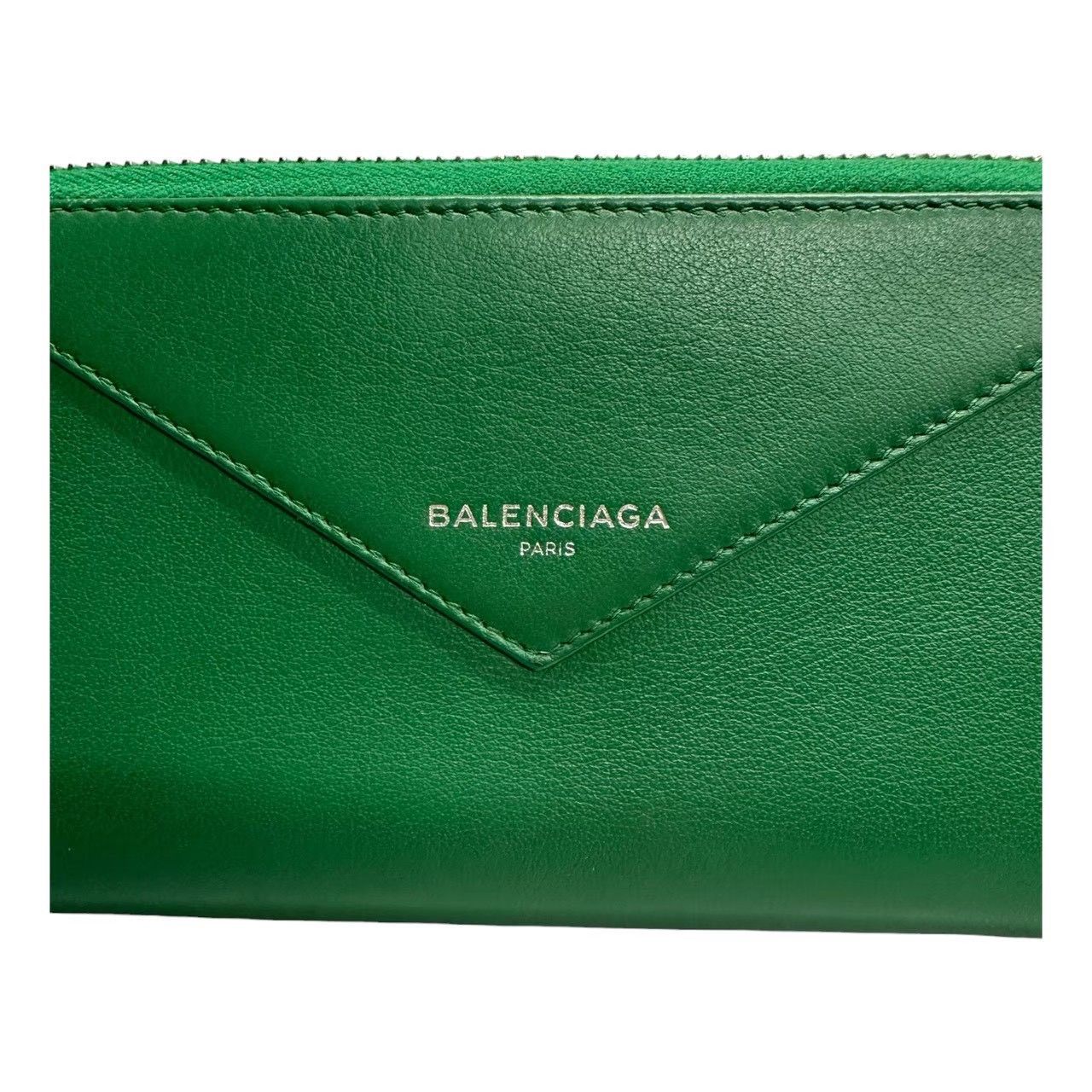 美品 BALENCIAGA バレンシアガ ペーパー グリーン シルバー金具 レザー 