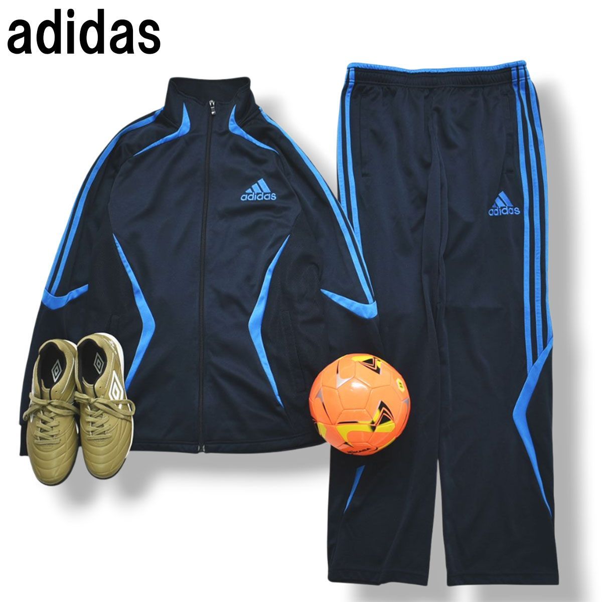 【定番】 アディダス adidas トラック スーツ ジャージ セットアップ 上下 ジャケット x パンツ スリーストライプス パフォーマンス ロゴ L ネイビー スポーツ ウェア メンズ