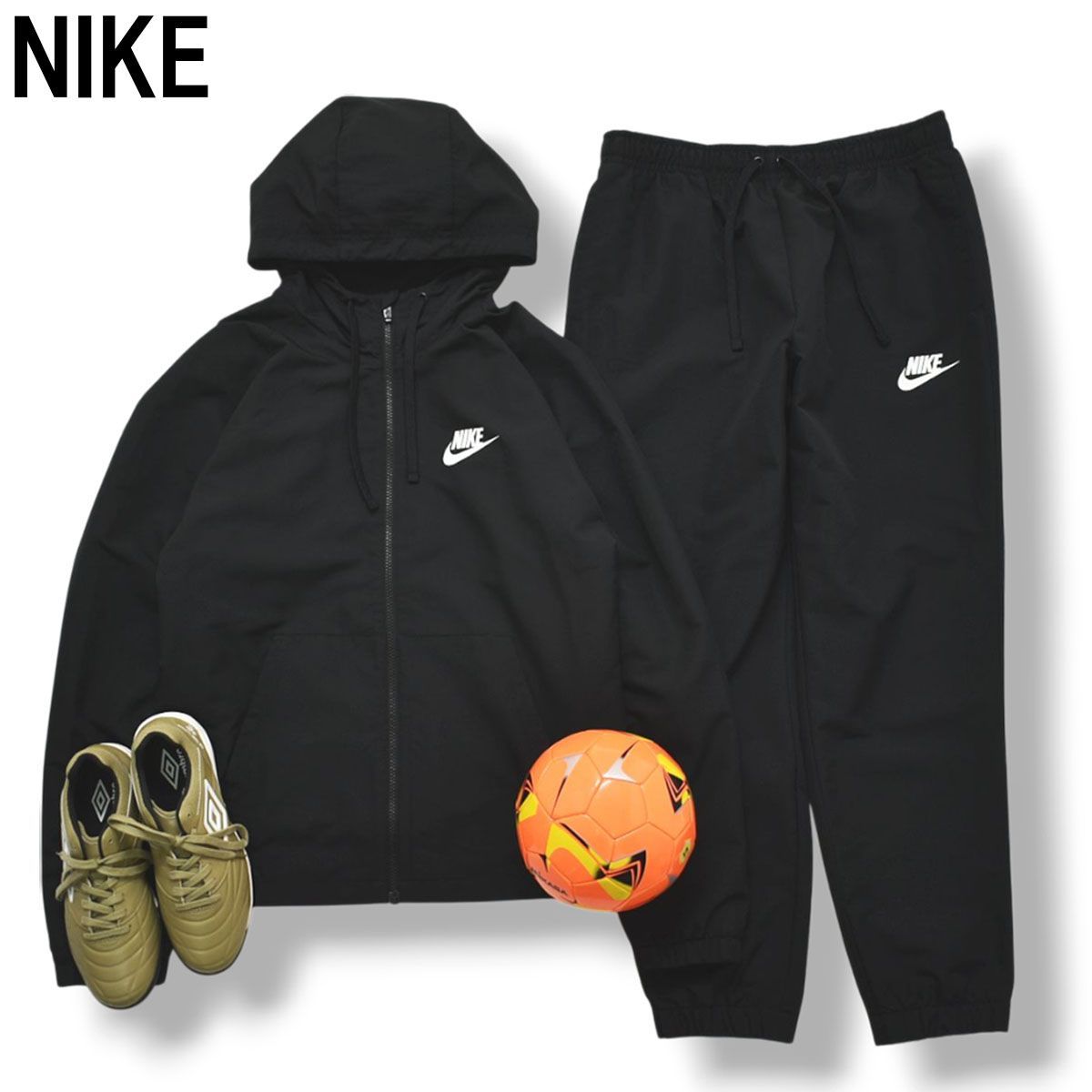 【定番】 ナイキ NIKE ウィンド ウェア セットアップ 上下 ジャケット パーカー x パンツ 裏地 メッシュ スウッシュ ロゴ プリント XXL ブラック スポーツ ストリート メンズ