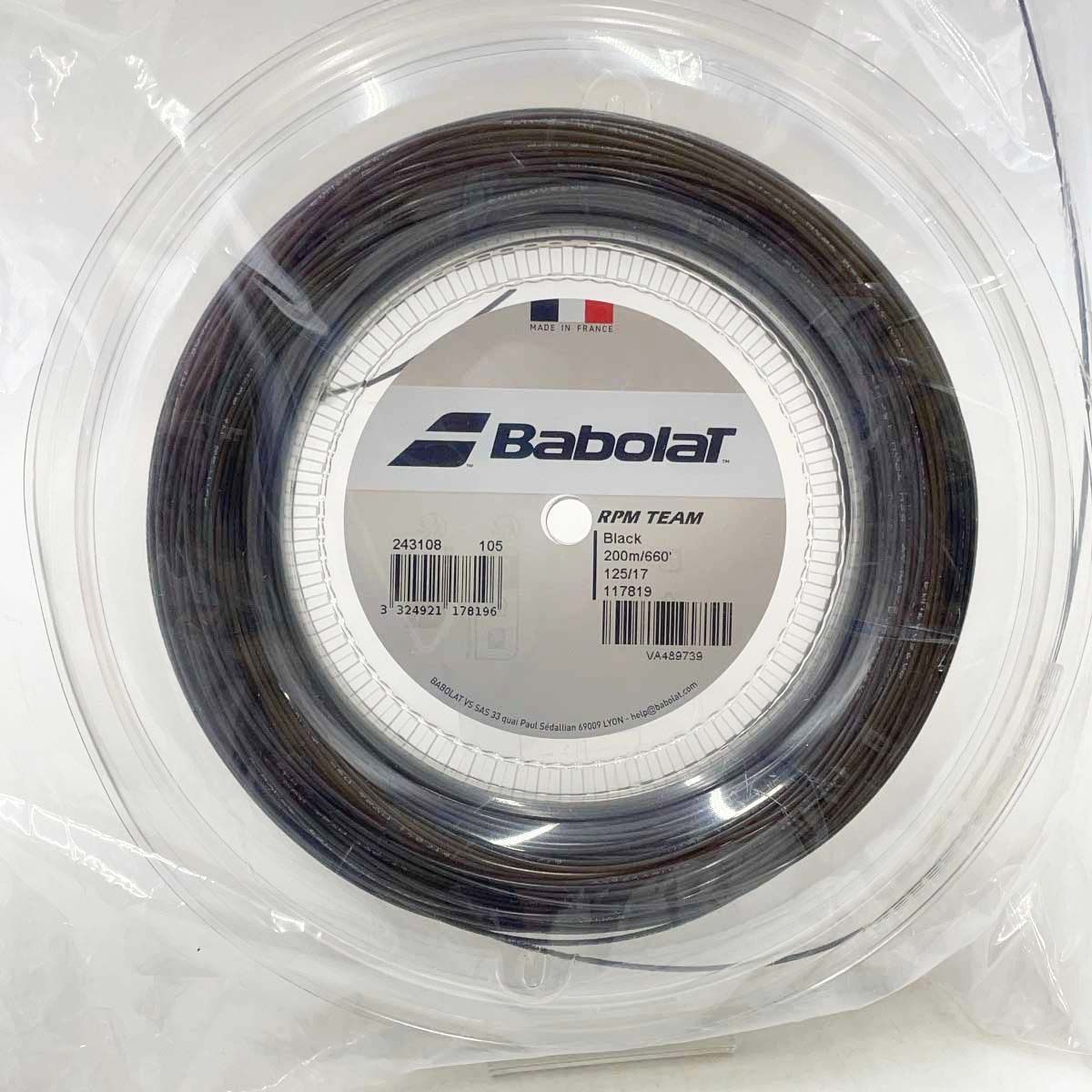 【未使用】バボラ RPM TEAM チーム 125 硬式 テニス ストリング ガット ロール 200m ブラック 243108 BABOLAT 1.25mm