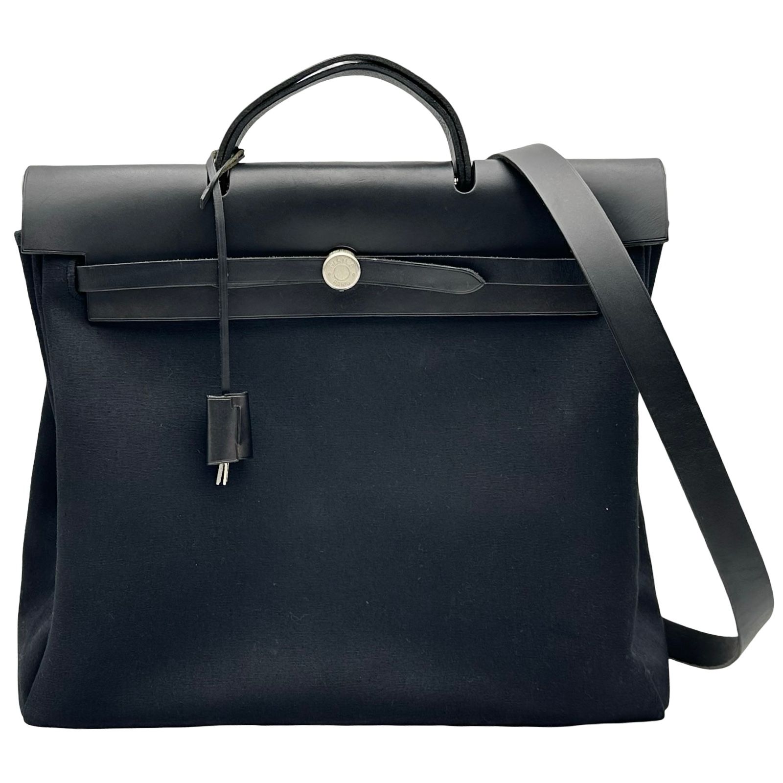 エルメス HERMES エールバッグMM □D刻印 ブラック シルバー金具 トワル レディース ショルダーバッグ
