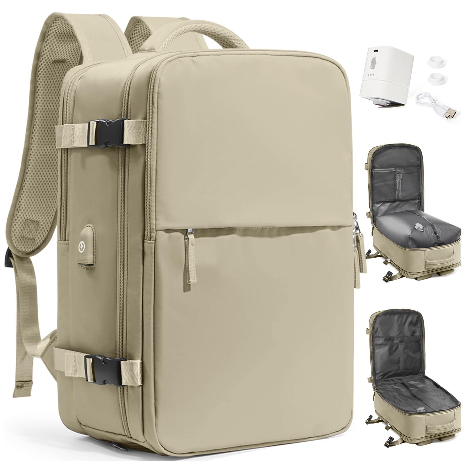 【特価商品】旅行用バックパック防水防塵 大容量 メンズ向け 14/15.6/17インチノートPC収納可能 災害用/機内持ち込み対応 真空圧縮リュックサック ガーメントバッグ ビジネスリュック 60L 携帯型電動真空ポンプ付属