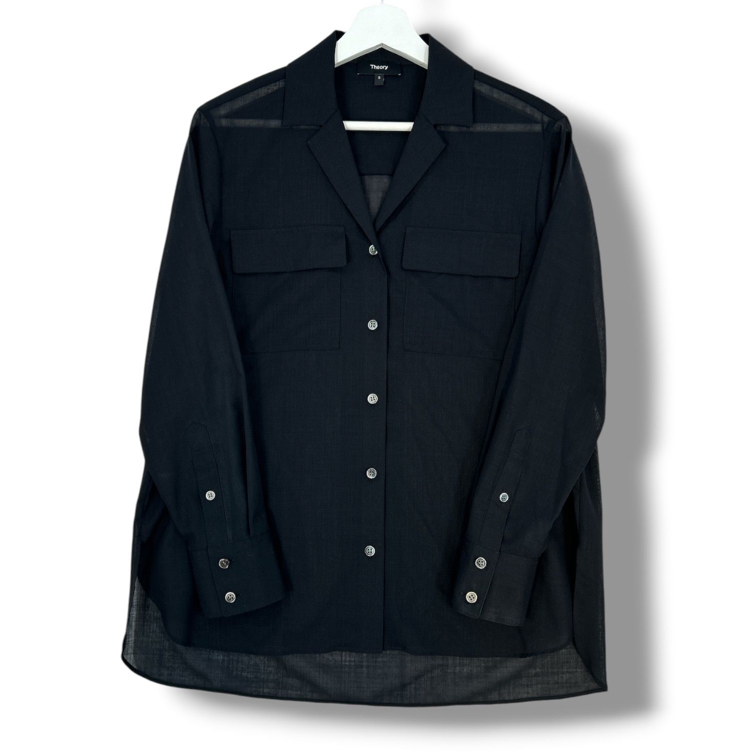 Theory luxe シアーシャツ 濃紺 ネイビー 長袖 透け感 羽織り M Theory セオリー シアーシャツ ブラウス 長袖シャツ トップス シアー