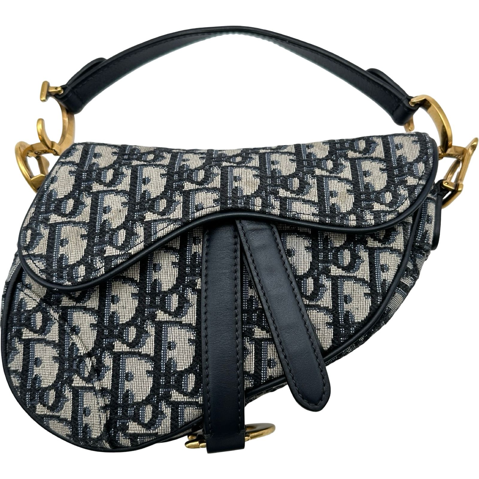 クリスチャン・ディオール Christian Dior サドルバッグミニ ネイビー キャンバス レディース ハンドバッグ