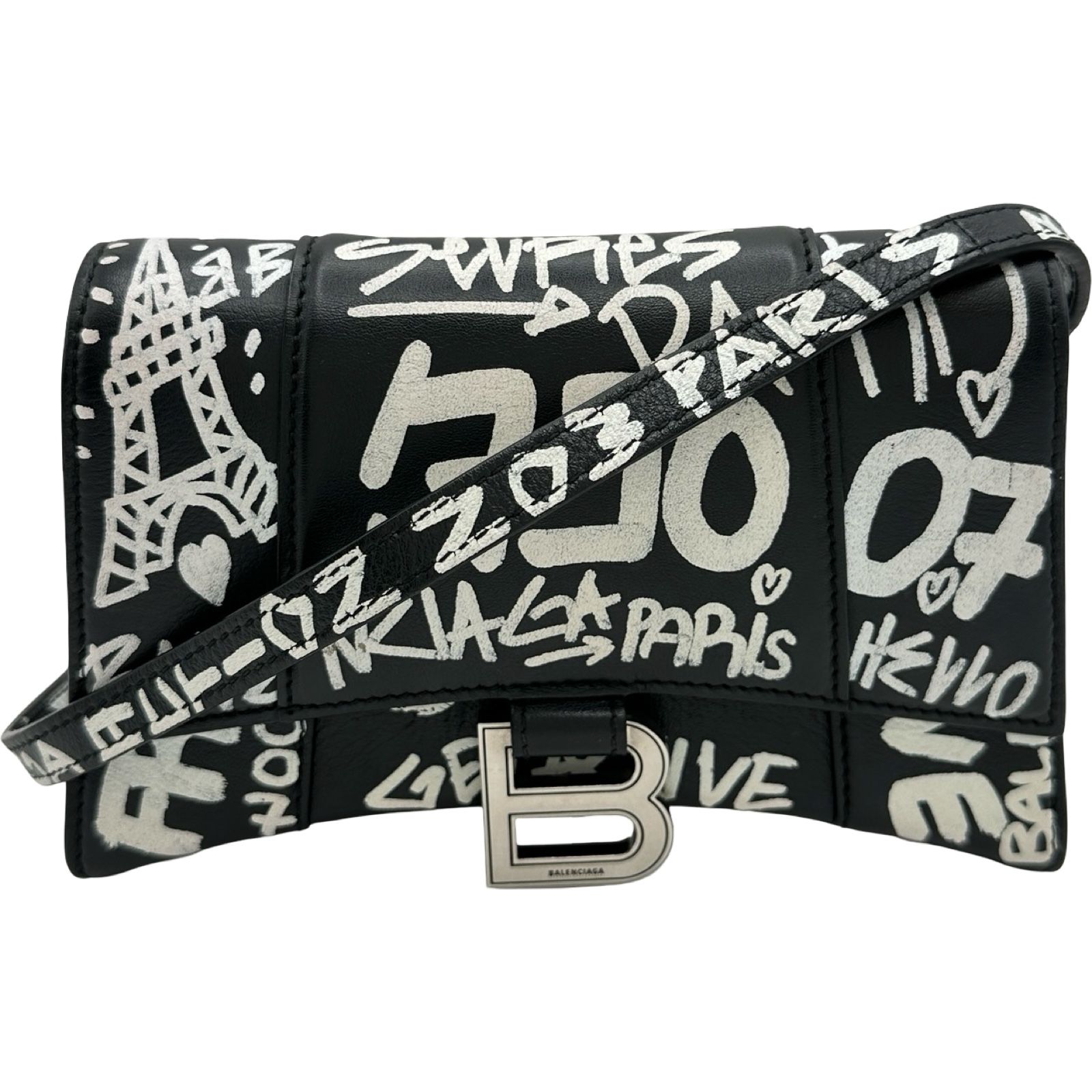 バレンシアガ BALENCIAGA アワーグラスミニベルトバッグ 610460 ブラック/ホワイト レザー レディース ウエストバッグ