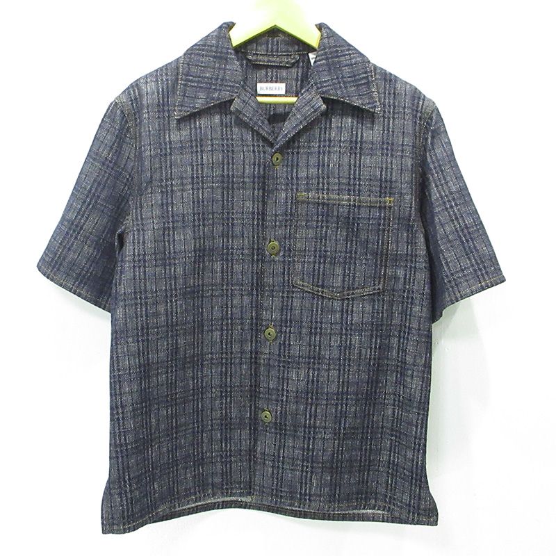 【三重本店】 中古 BURBERRY | バーバリー CHECKED DENIM SHIRT チェックデニムシャツ 25AW 総柄半袖デニムシャツ シャツジャケット 8113431 ネイビー サイズ：S 【108】