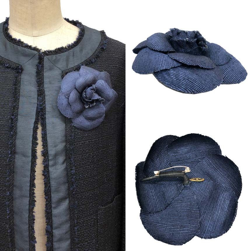 シャネル CHANEL カメリア コサージュ ブローチ 花 ネイビー aq13020