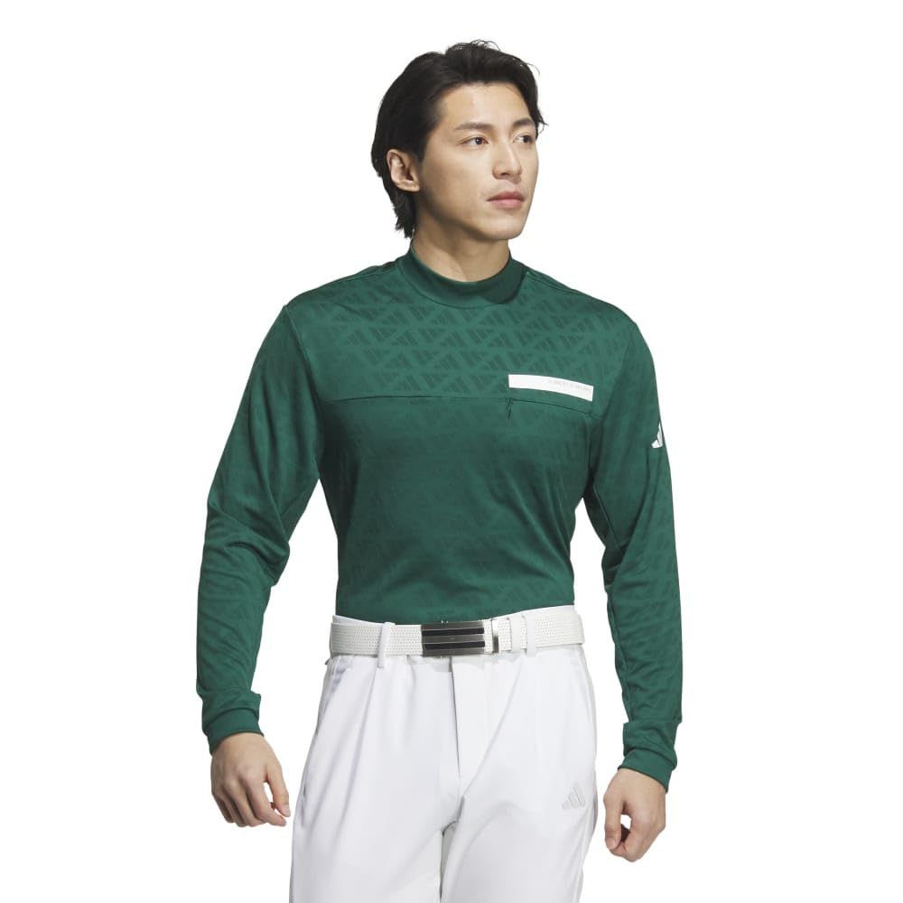 ジャガード UVケア付き モックネック 長袖シャツ [カレッジグリーン] [L]
