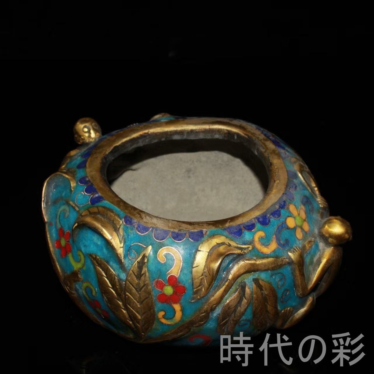 【景泰藍 猿桃筆洗】中国古美術 銅胎 ?絲琺瑯 筆洗 香炉 文房具 七宝焼 吉祥置物 唐物 R08061509