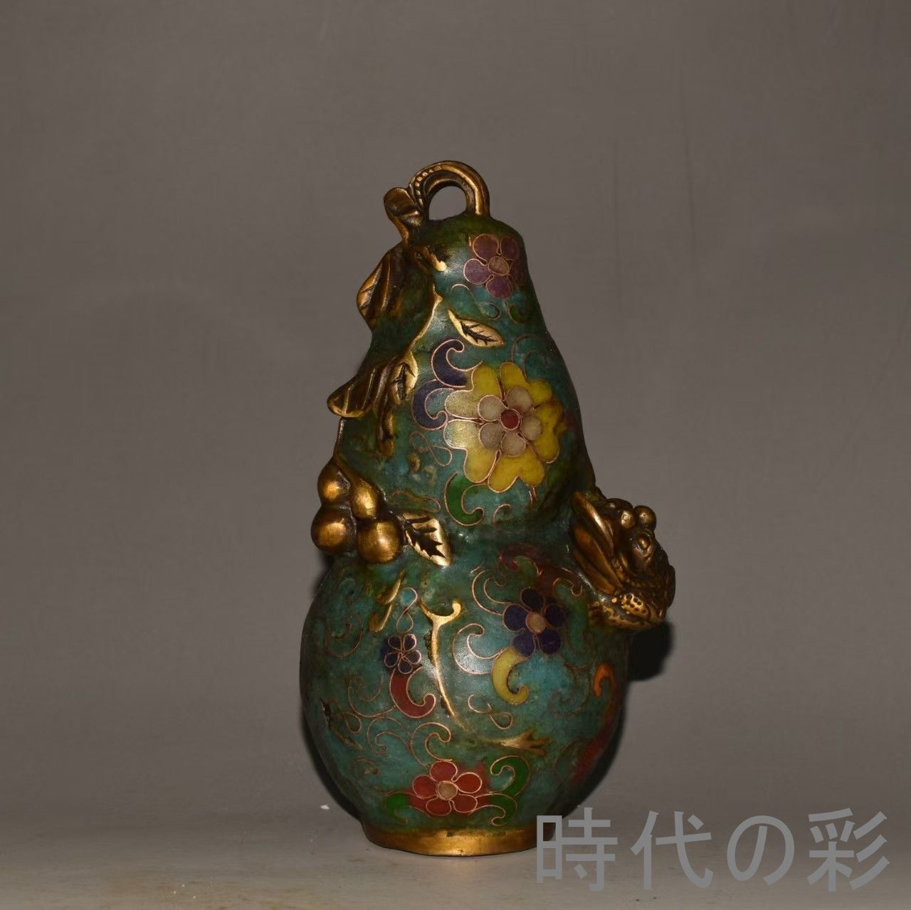 【景泰藍 金蟾葫蘆置物】中国古美術 銅胎 ?絲琺瑯 招財 開運 吉祥置物 七宝焼 唐物 骨董品 R08061514