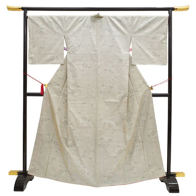 新古品】 本場大島紬 着物 袷 正絹 横双 織絣 証紙付き 色泥染 薄茶
