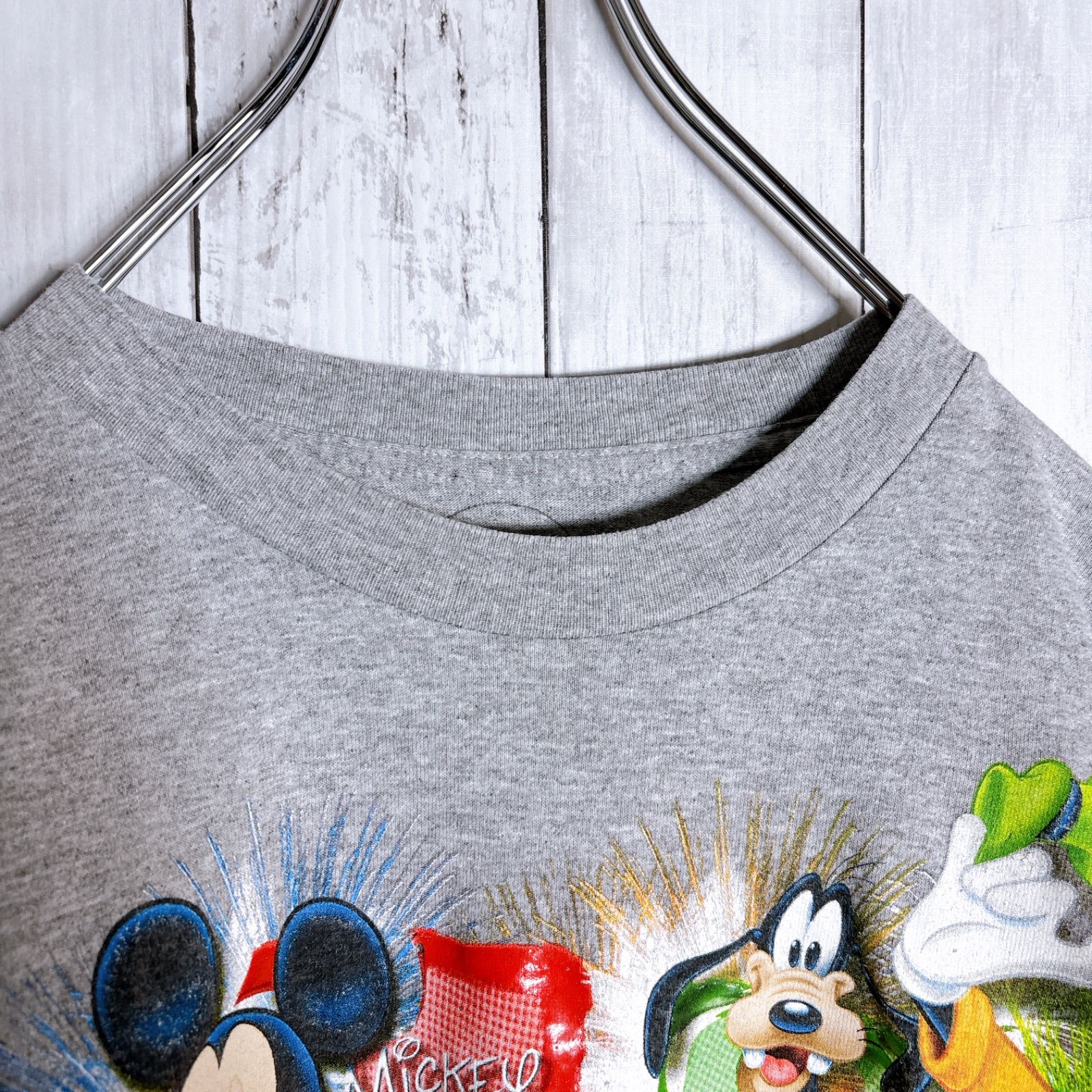 人気キャラ】DISNEY T-shirt ディズニー グレー ミッキー グーフィー