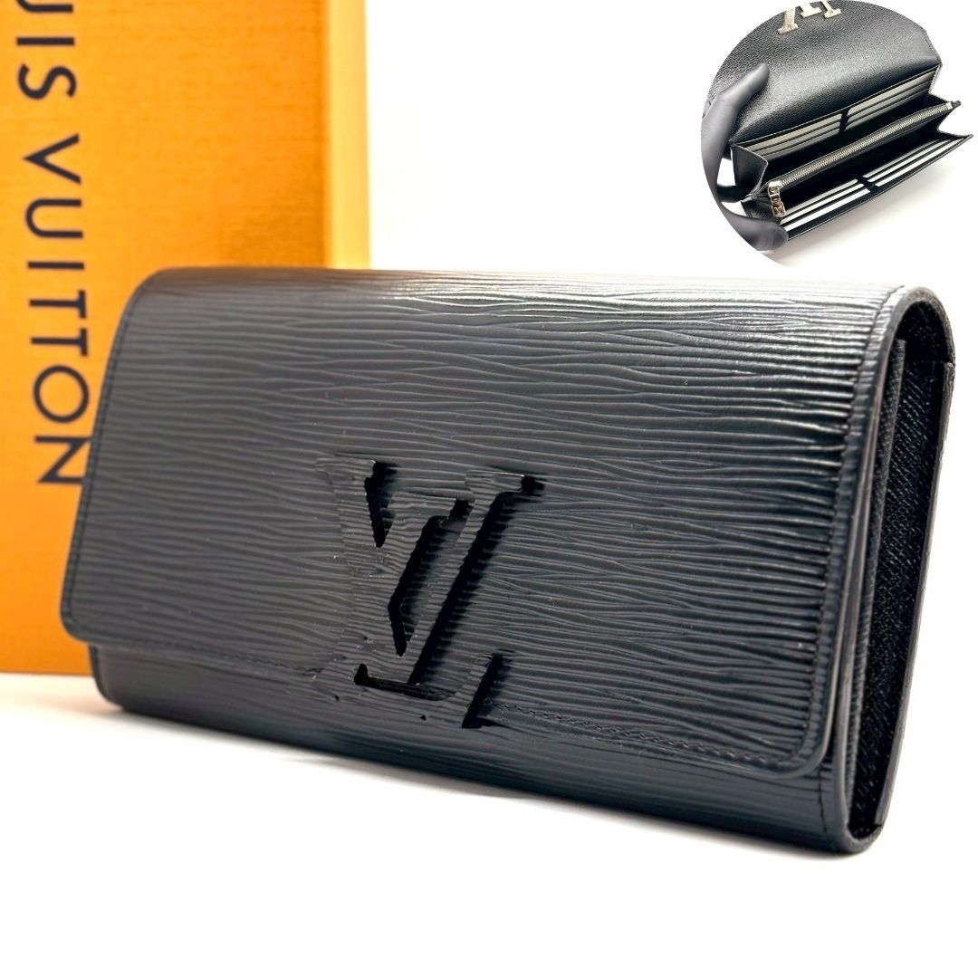 【黒が余白を締める】 LOUIS VUITTON　エピ ポルトフォイユ ルイーズ LVロゴ レザー 長財布 14カード　ブラック