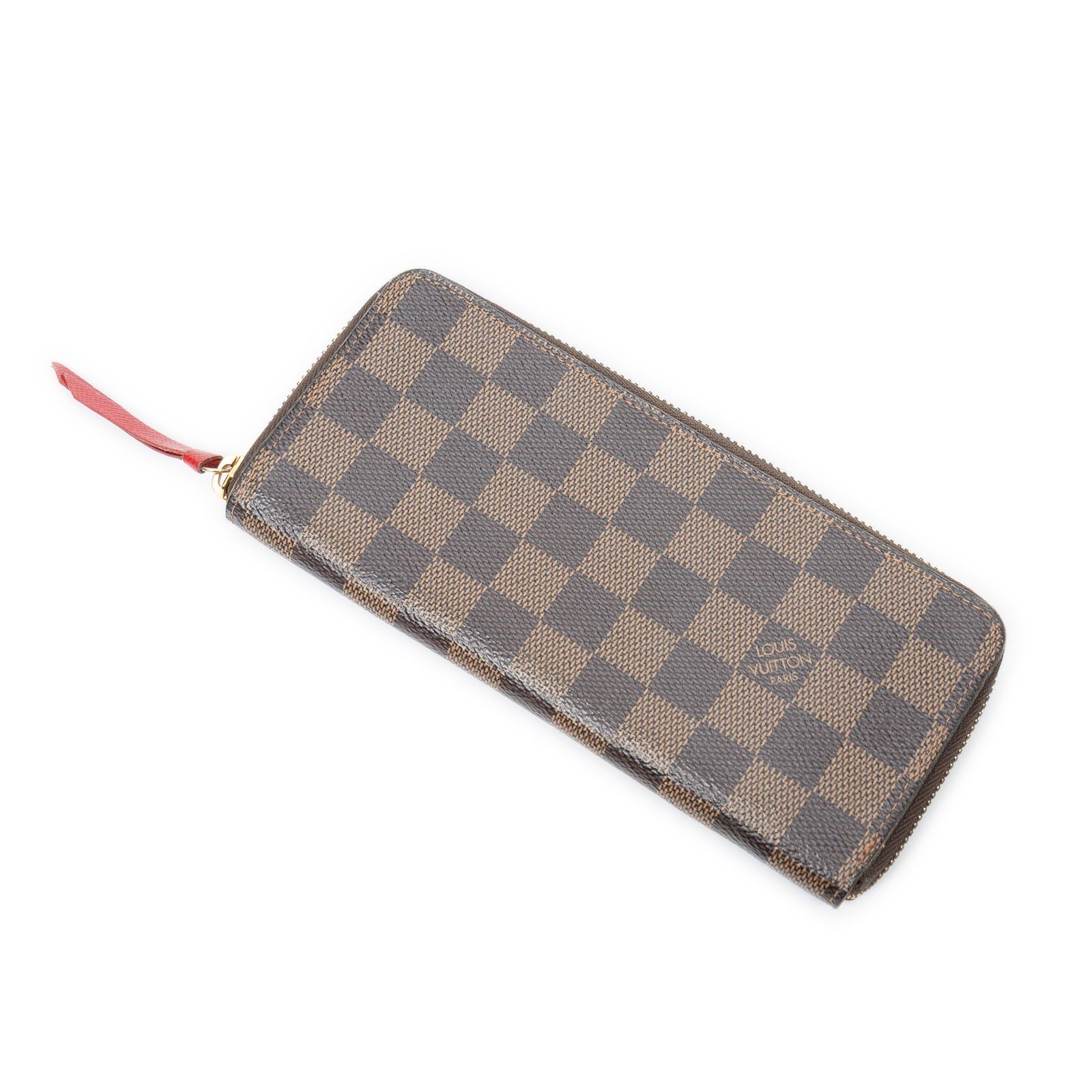 [中古] LOUIS VUITTON ルイヴィトンClemence Wallet茶色、赤ダミエ エベヌA
