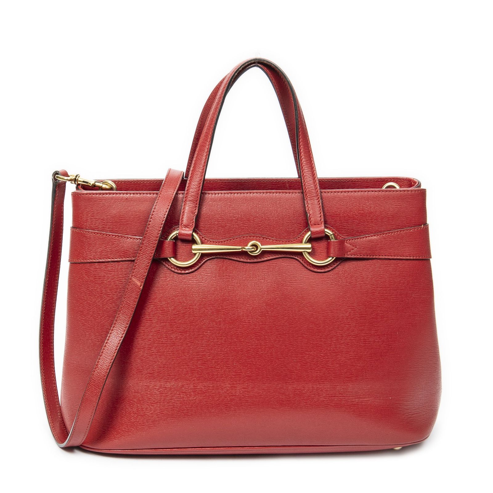 [中古] GUCCI グッチHorsebit Tote赤カーフスキンレザーA
