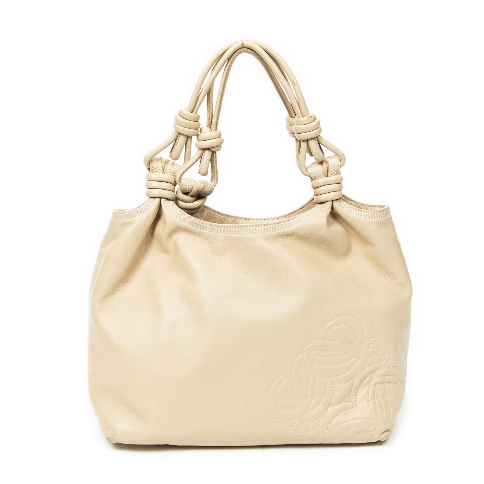 [中古] LOEWE ロエベAnagram Knot HoboライトベージュカーフスキンレザーA