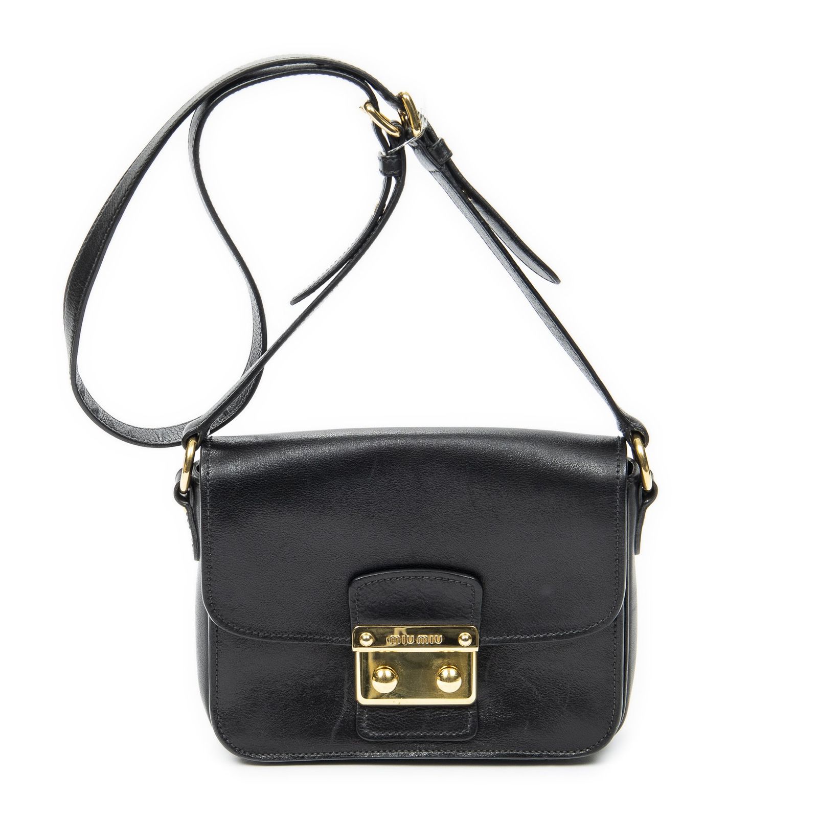 [中古] MIU MIU ミュウミュウPush Lock Flap Crossbody黒ヴィテッロ ラックスAB