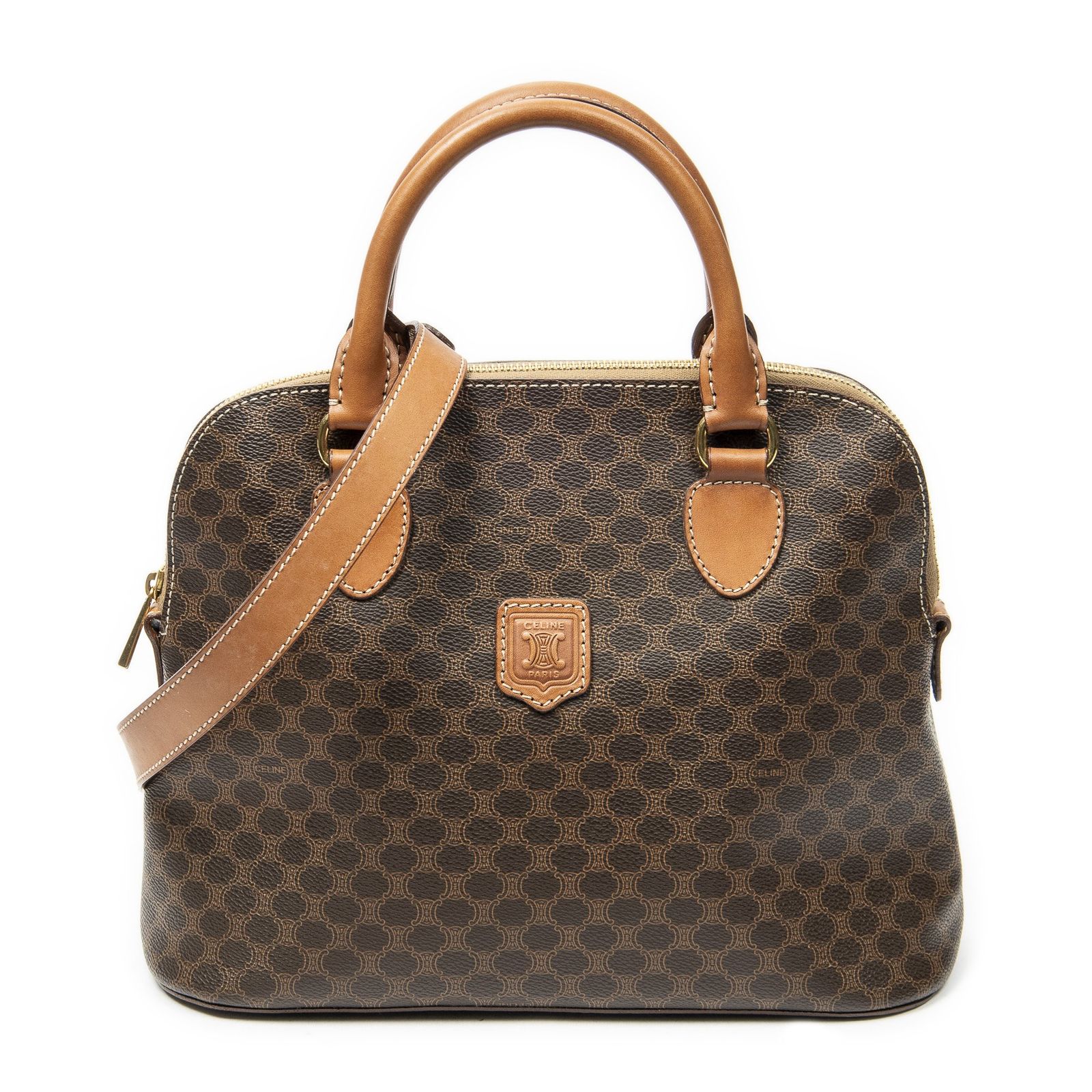 [中古] CELINE セリーヌドームトップハンドル茶色マカダムPVCキャンバスA