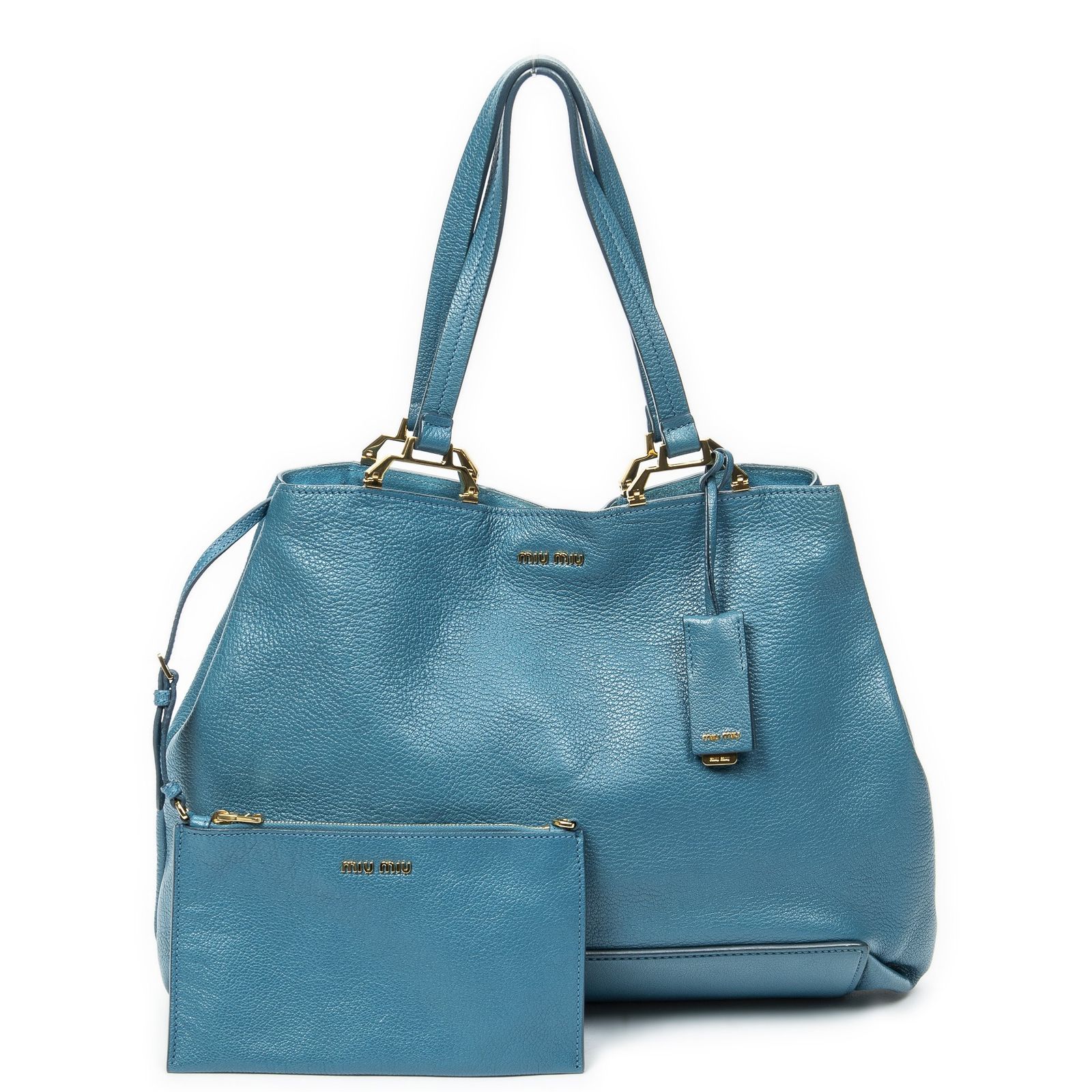 [中古] MIU MIU ミュウミュウミディアムオープントートターコイズヴィテロ カリブレザーA
