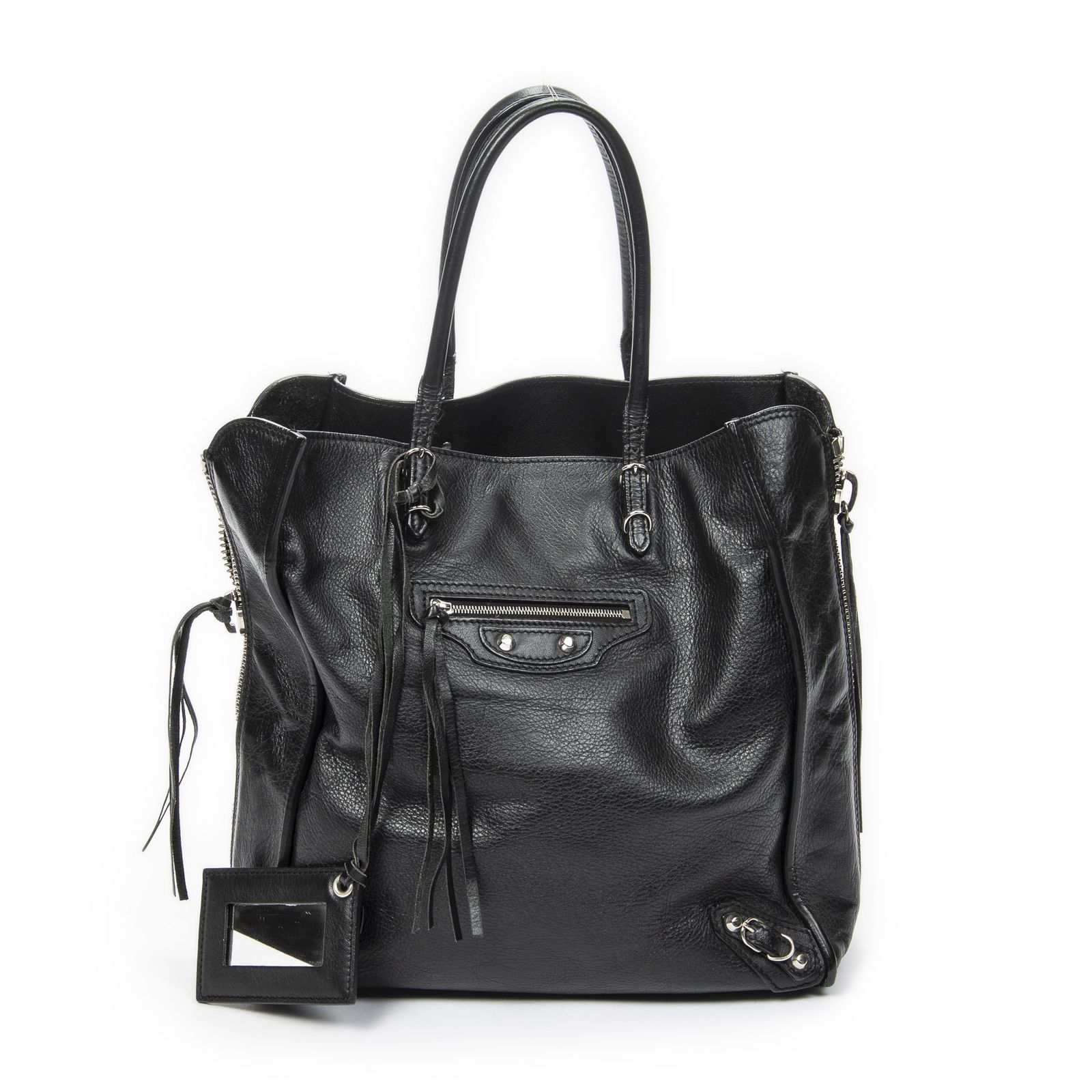 [中古] BALENCIAGA バレンシアガパピエ A6 ジップアラウンドトート黒カーフスキンレザーA