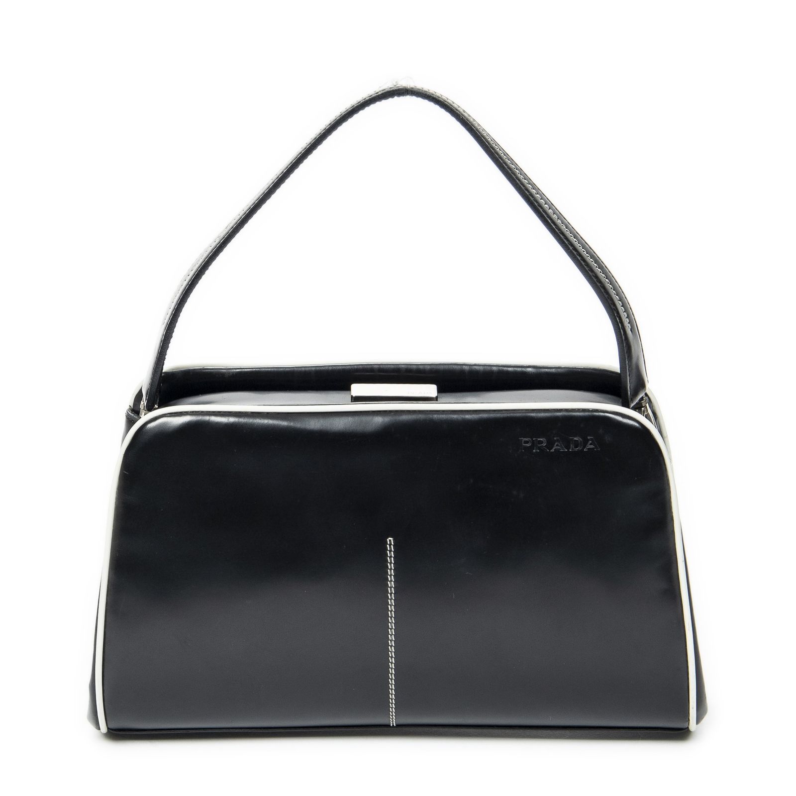 [中古] PRADA プラダSpazzolato Frame Bag黒カーフスキンレザーAB