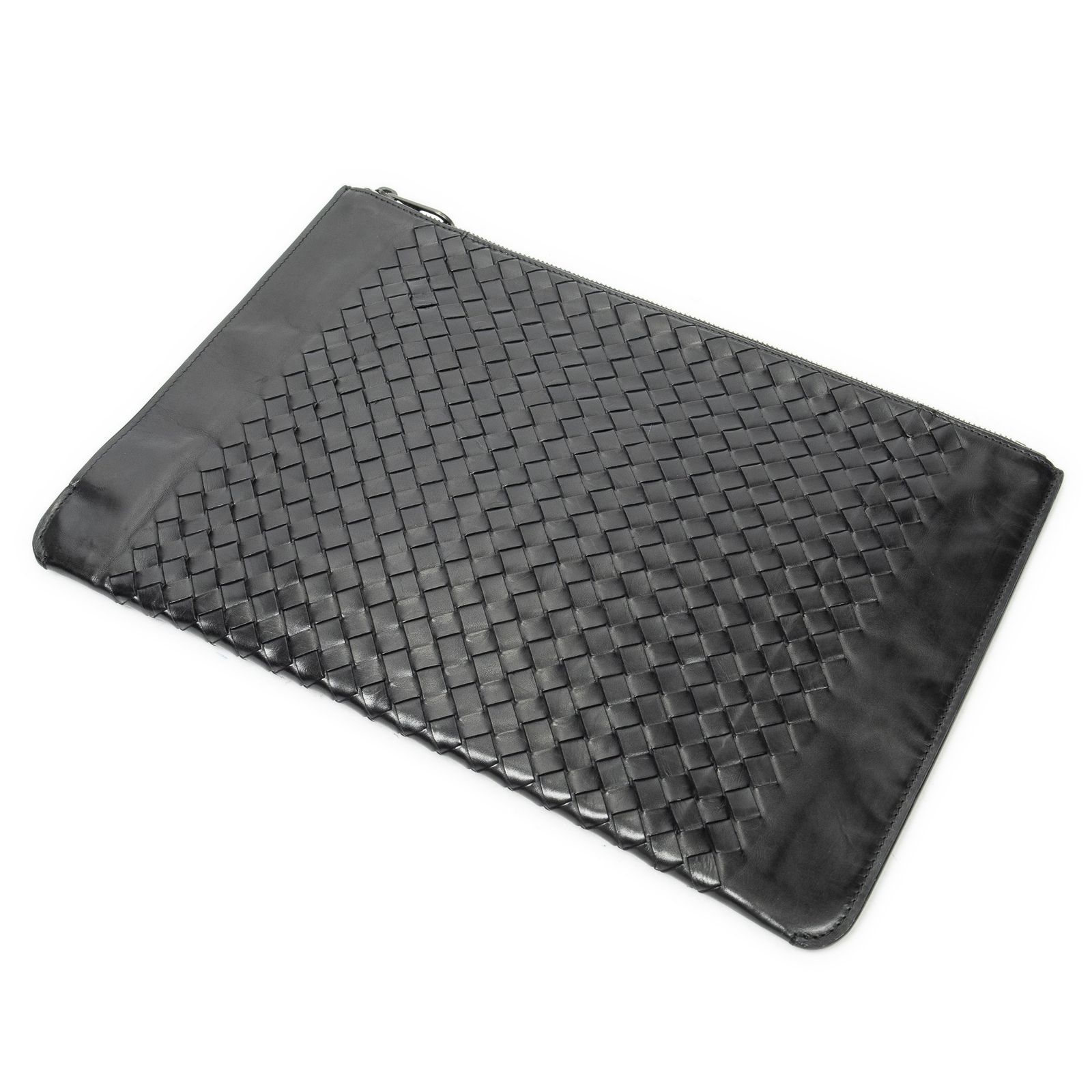 [中古] BOTTEGA VENETA ボッテガヴェネタフラップクラッチ黒トリムイントレチャートレザーA