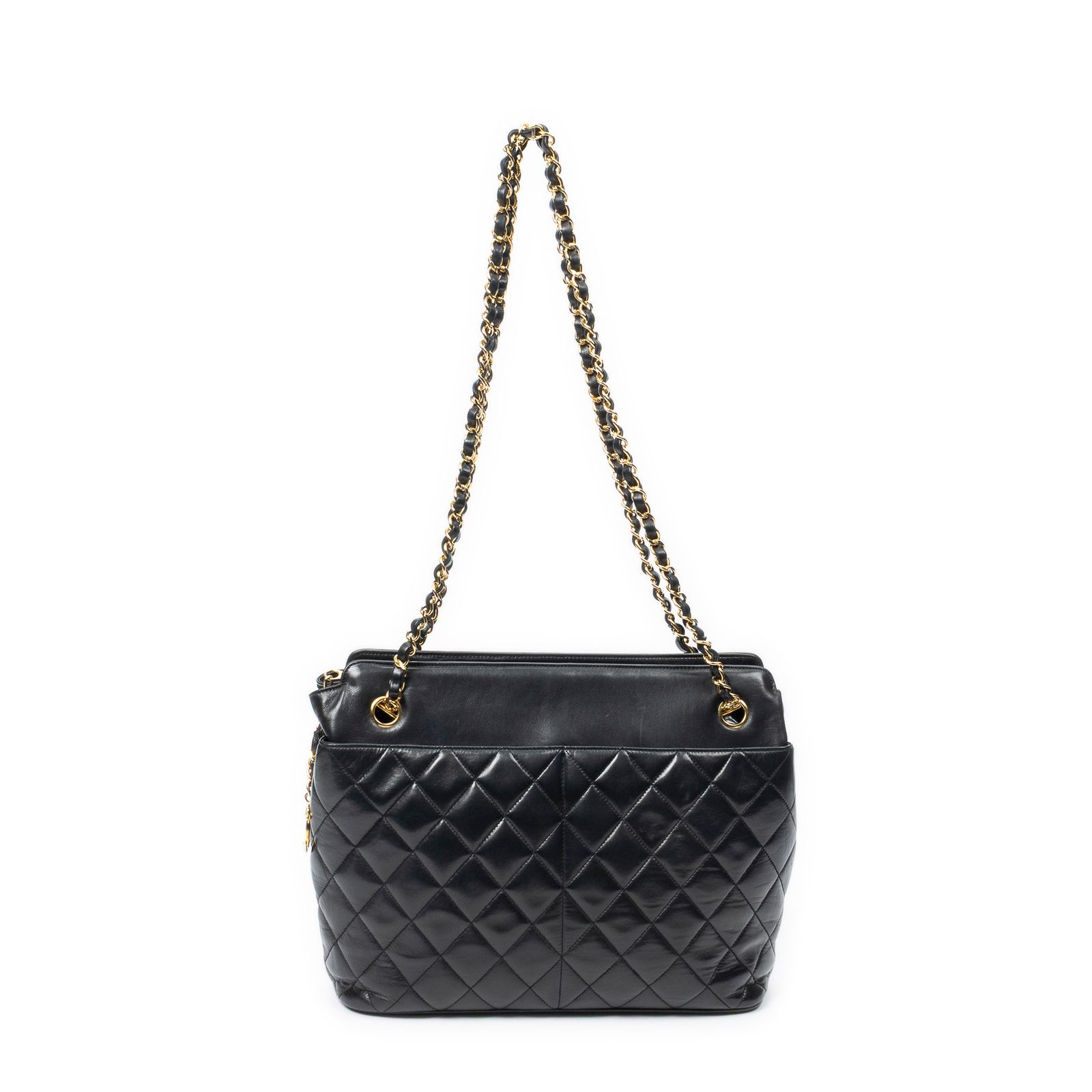 [中古] CHANEL シャネルVintage CC Chain Tote黒マトラッセラムスキンレザーA