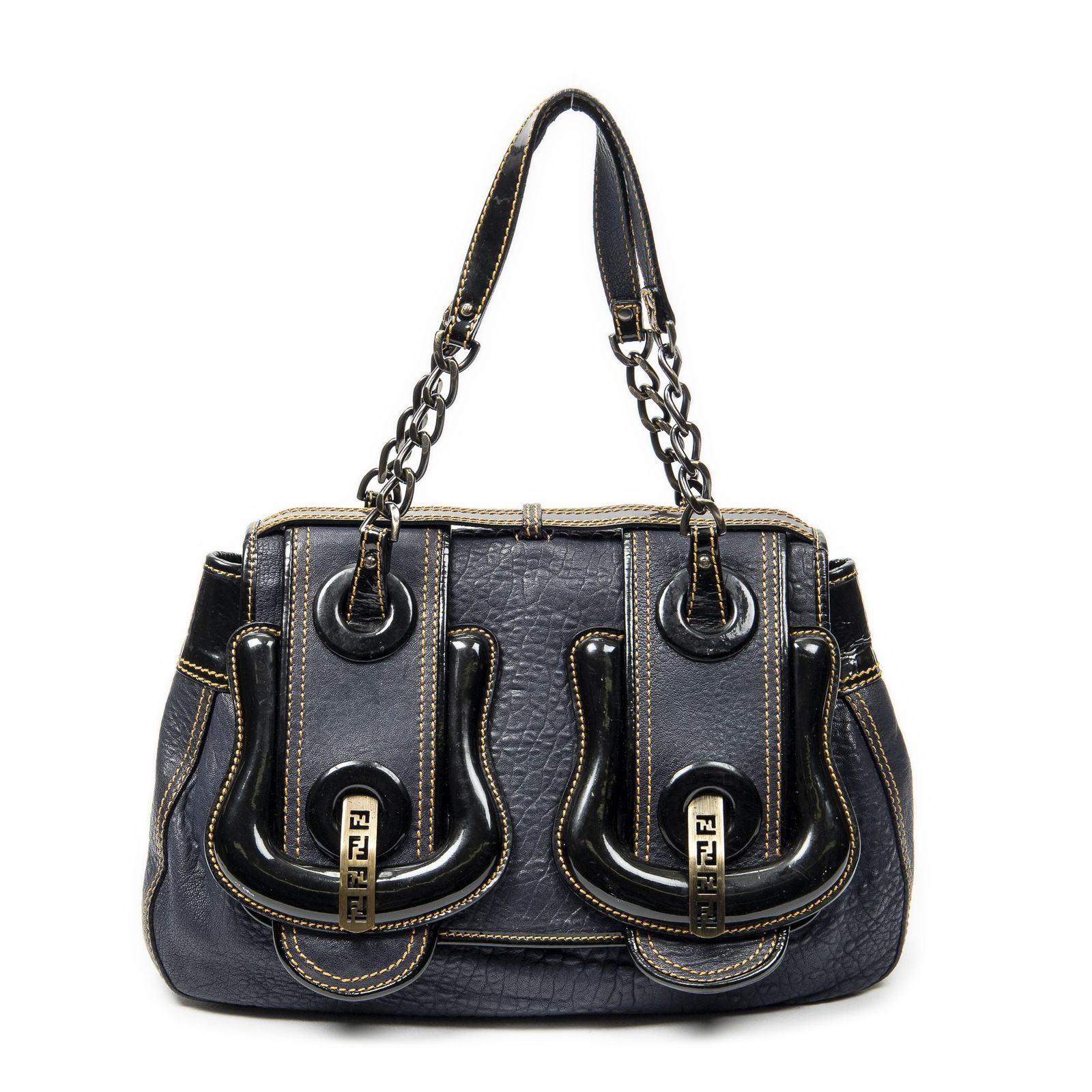 [中古] FENDI フェンディB BagネイビースパイクカーフスキンレザーA