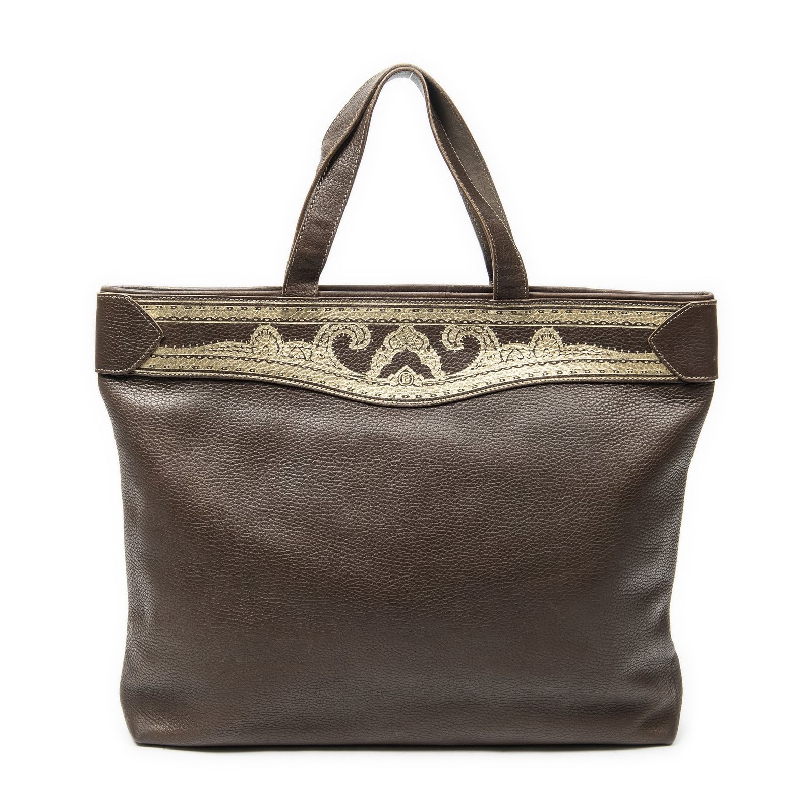 [中古] FENDI フェンディVintage Large Tote茶色グレインカーフスキンレザーAB