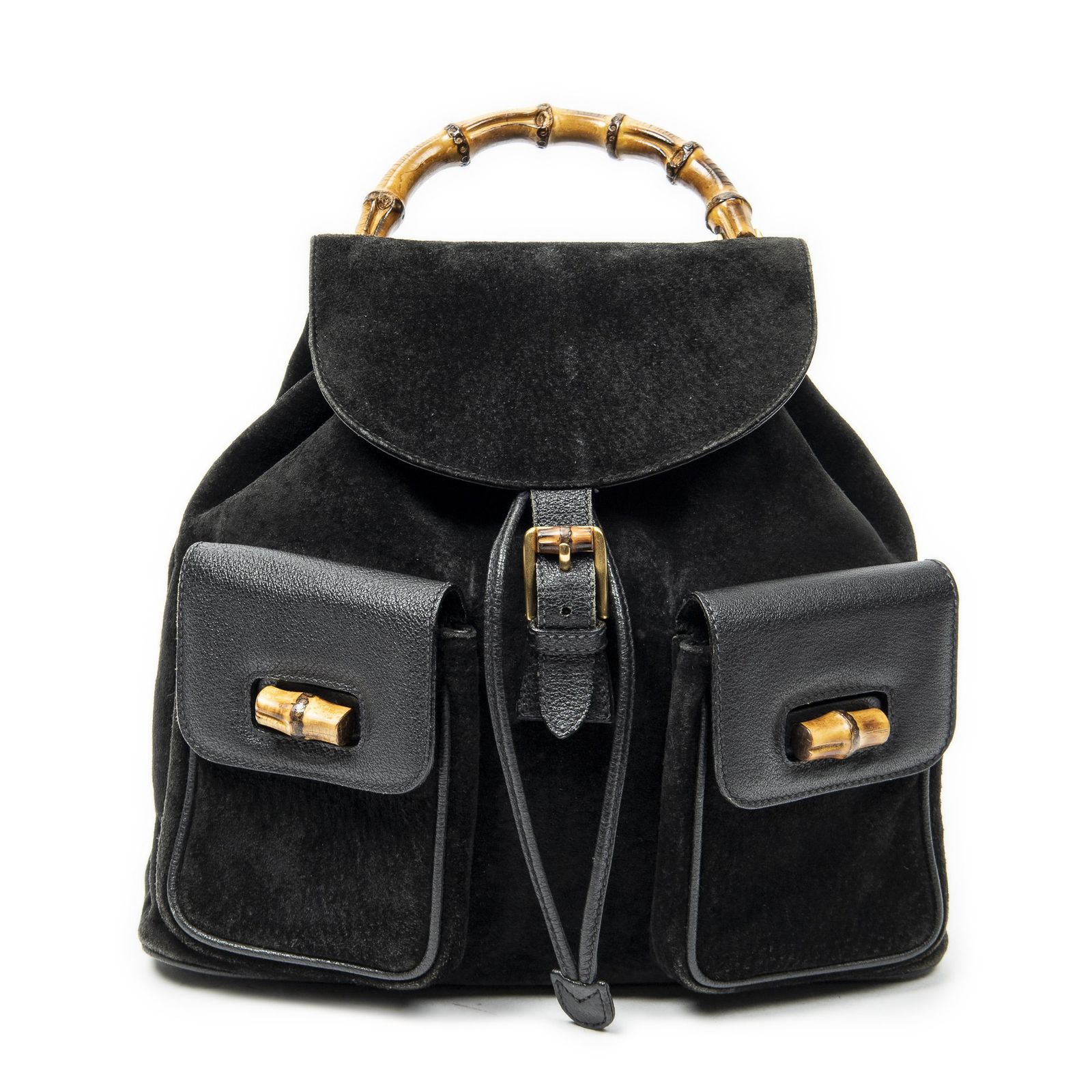 [中古] GUCCI グッチラージバンブー リュックサック黒スエードレザーAB