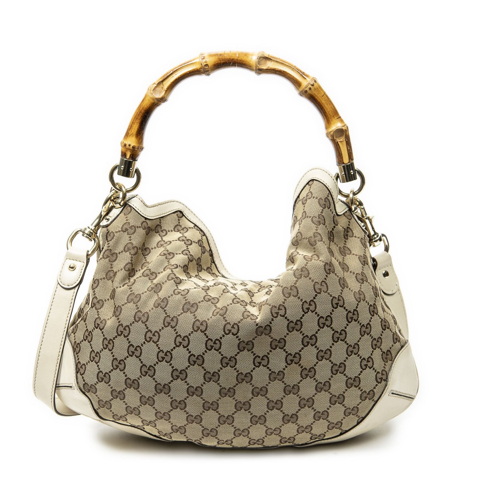 [中古] GUCCI グッチペギー バンブーハンドル ホーボーベージュ/アイボリーGGキャンバスAB