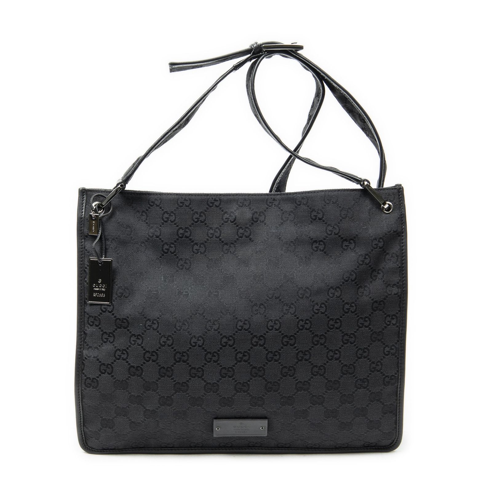 [中古] GUCCI グッチMedium Flat Messenger黒GGキャンバスAB