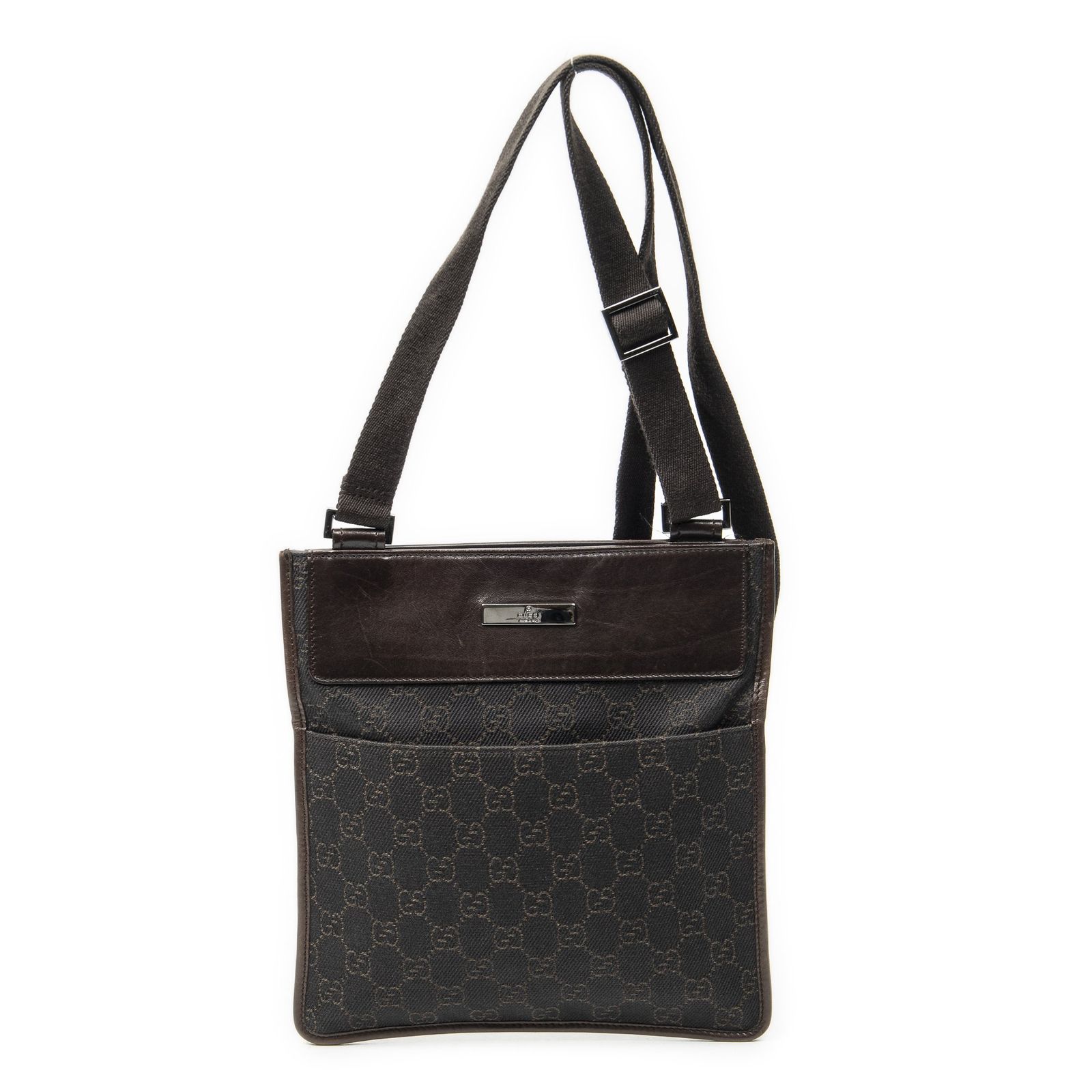 [中古] GUCCI グッチ スモール メッセンジャーダークブラウンGGデニムキャンバスAB