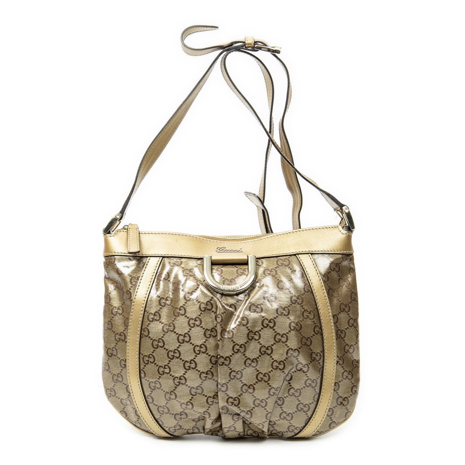 [中古] GUCCI グッチアビー ショルダーバッグ金クリスタルPVCキャンバスA