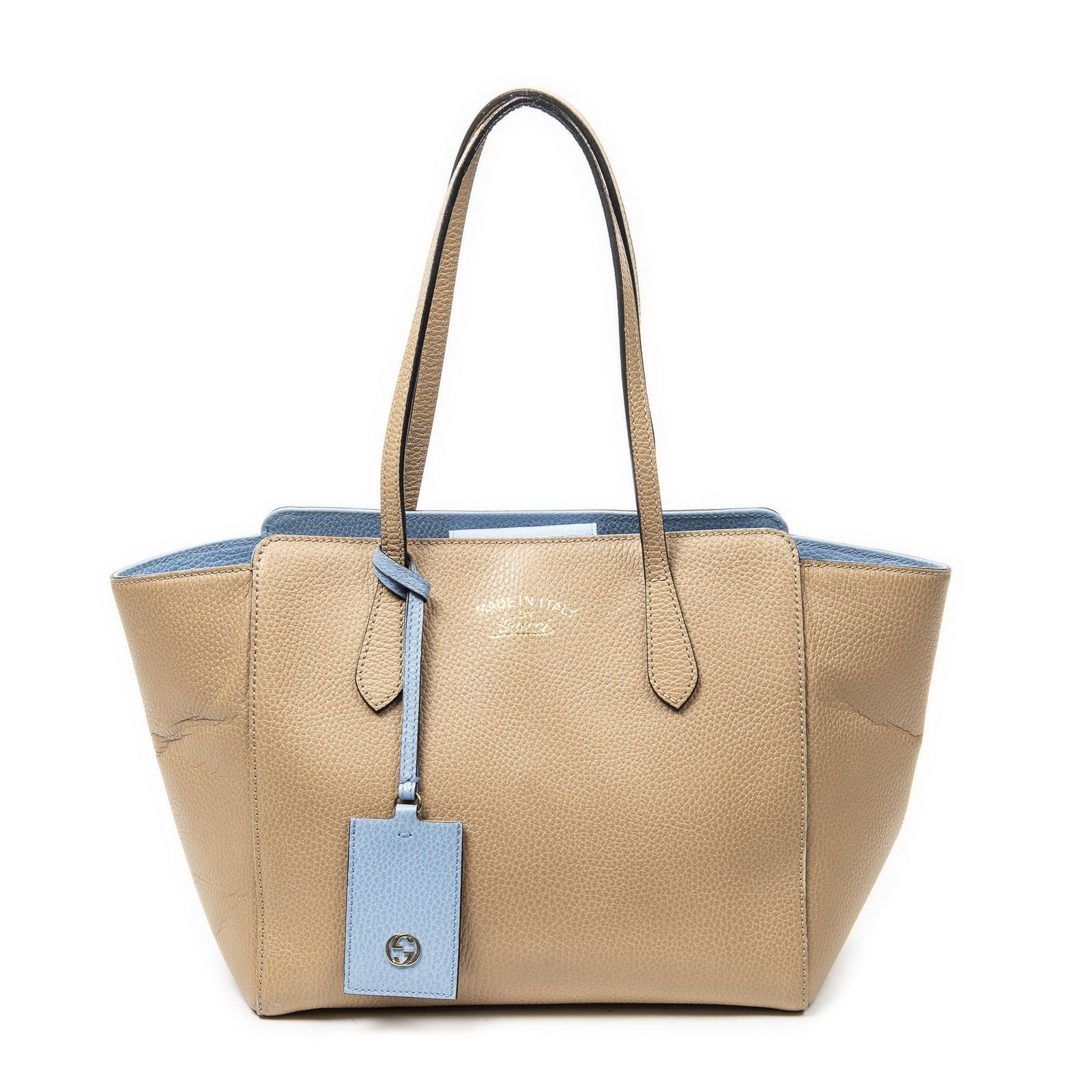 [中古] GUCCI グッチスモール・スイング・トートベージュ、水色グレインカーフスキンレザーAB