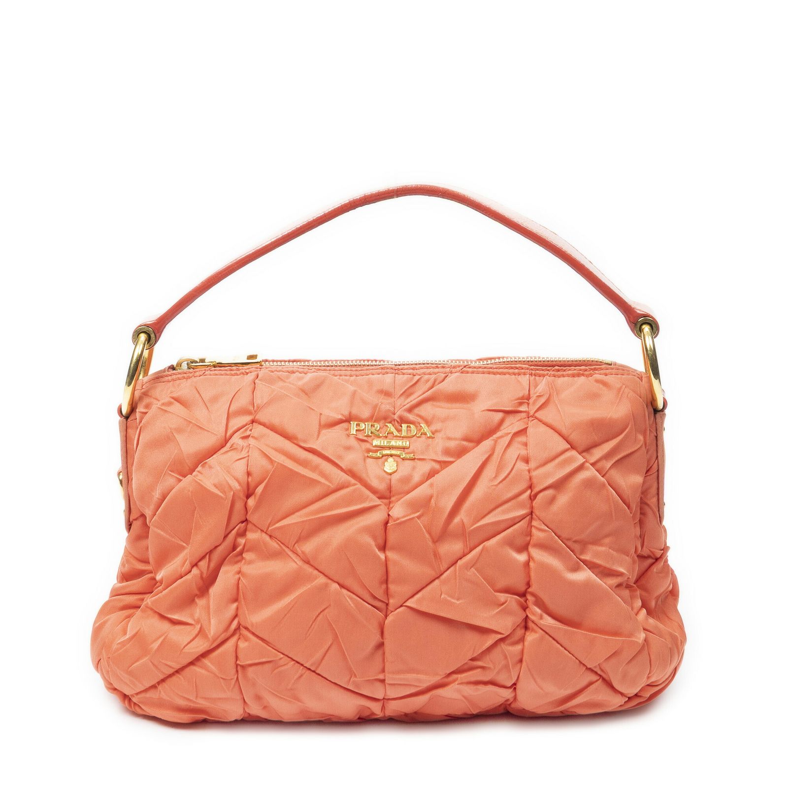 [中古] PRADA プラダQuilted Zip HoboオレンジマトラッセナイロンキャンバスA