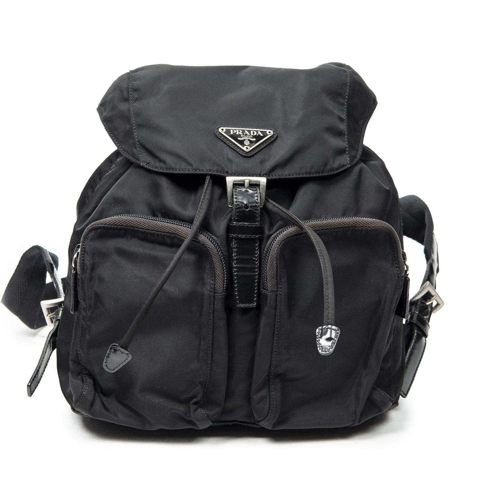 [中古] PRADA プラダスモール 巾着バックパック黒ナイロンキャンバスA